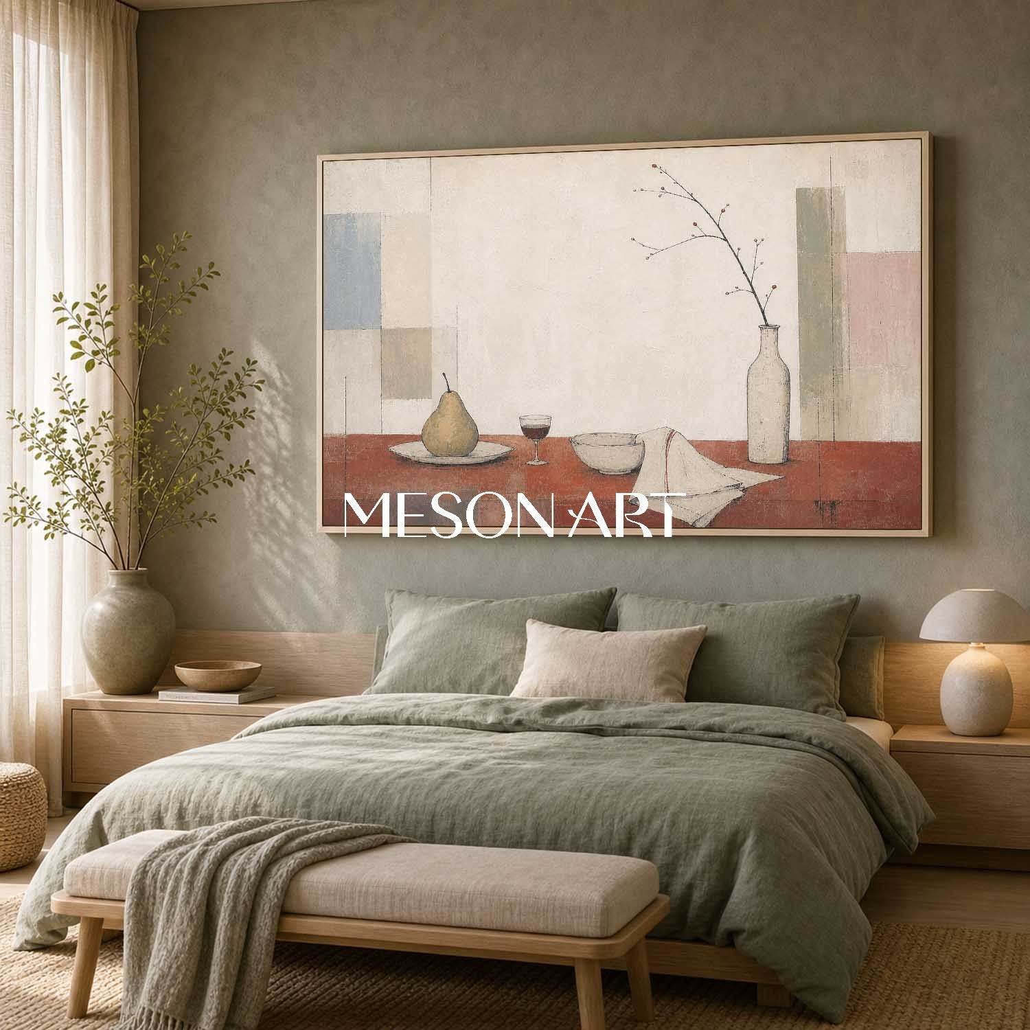 Art Deco Still Life Painting Beige And Brown Tones For Modern Dining Room Wall Decor