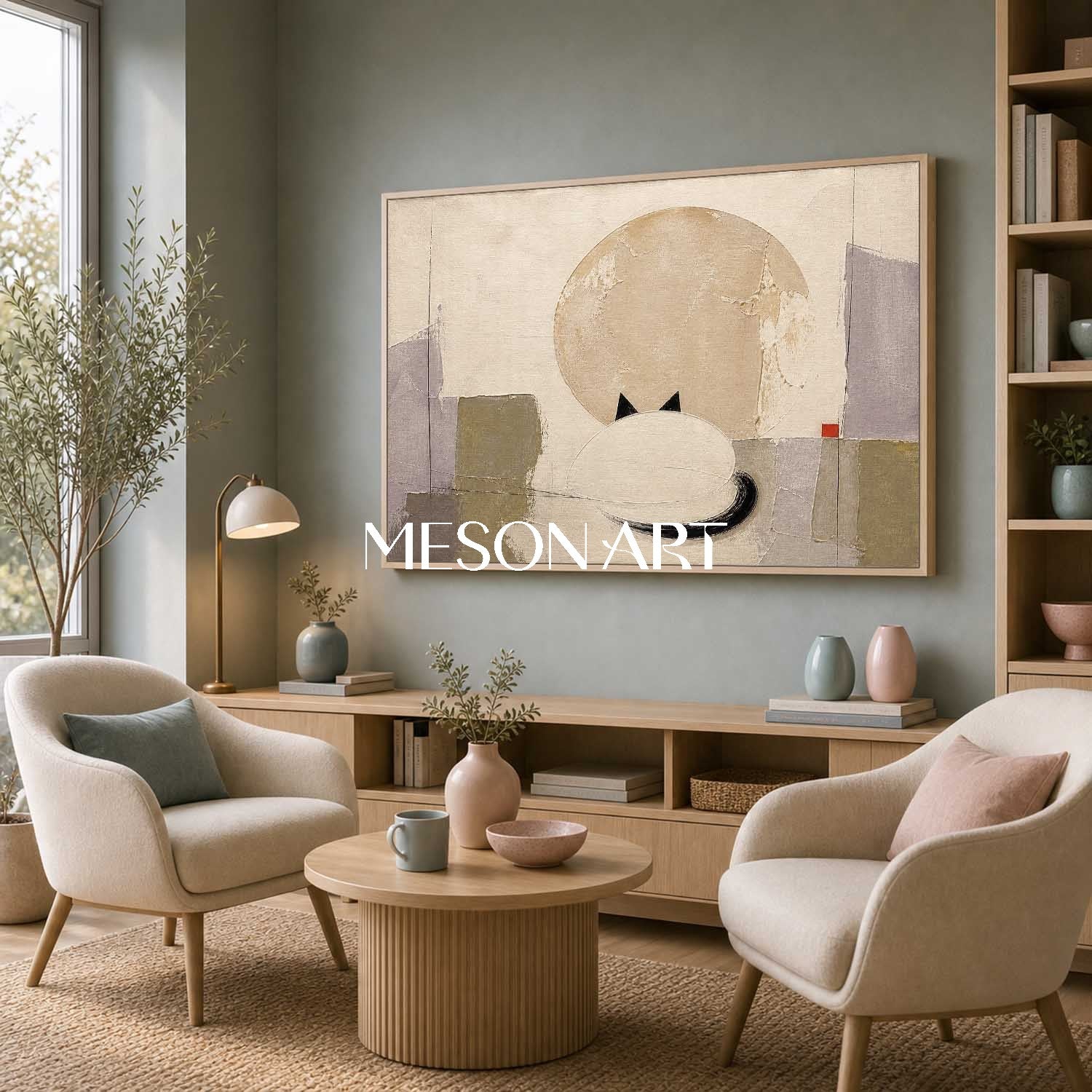 Abstract Cat Painting Minimalist Geometric Wall Art For Living Room And Bedroom Decor