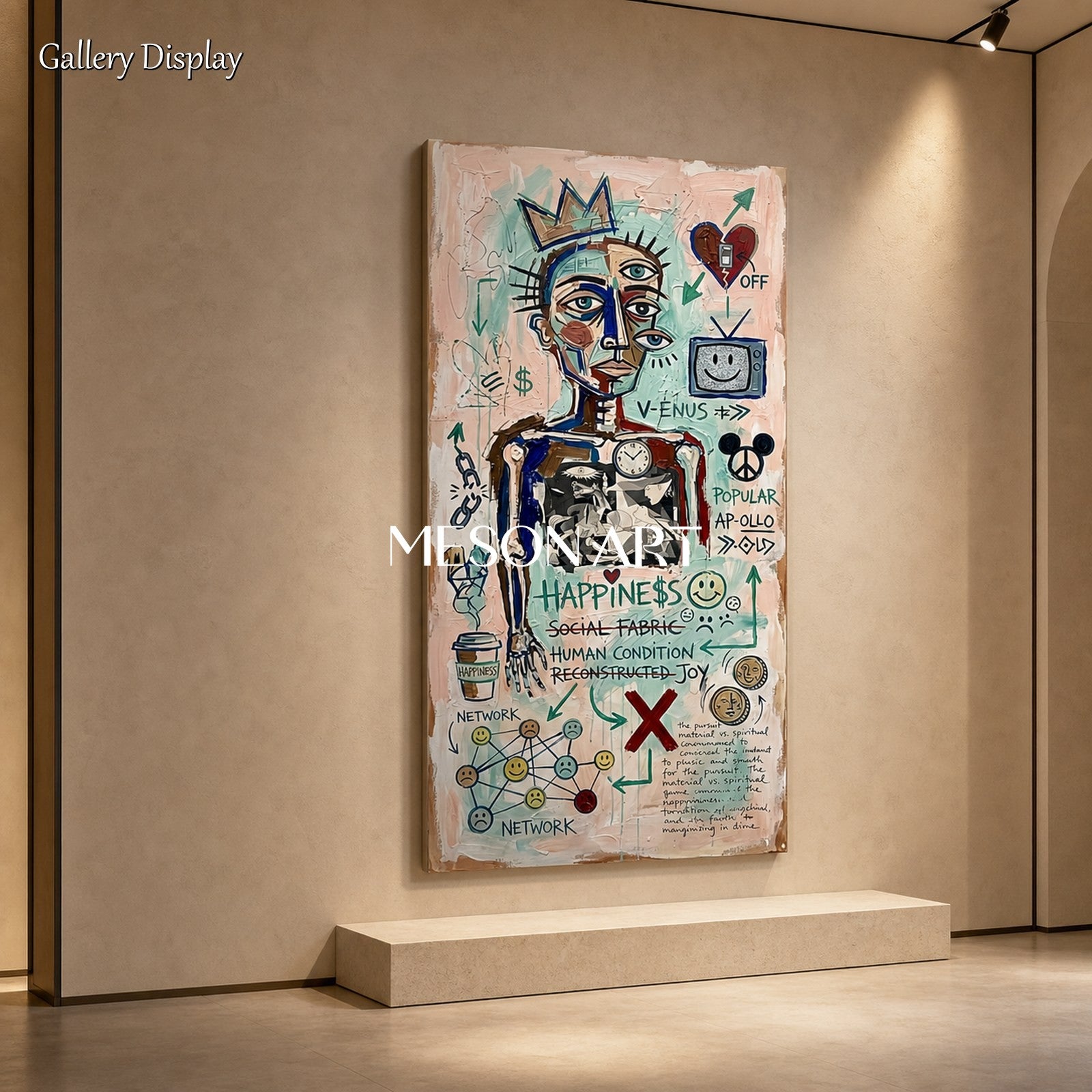 Original Pop Art Abstract Painting With Social Commentary For Modern Living Room Decor