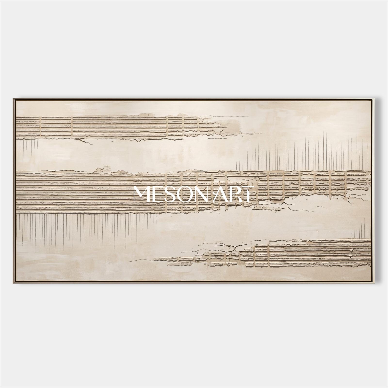Beige Textured Painting Panoramic Wall Art For Living Room