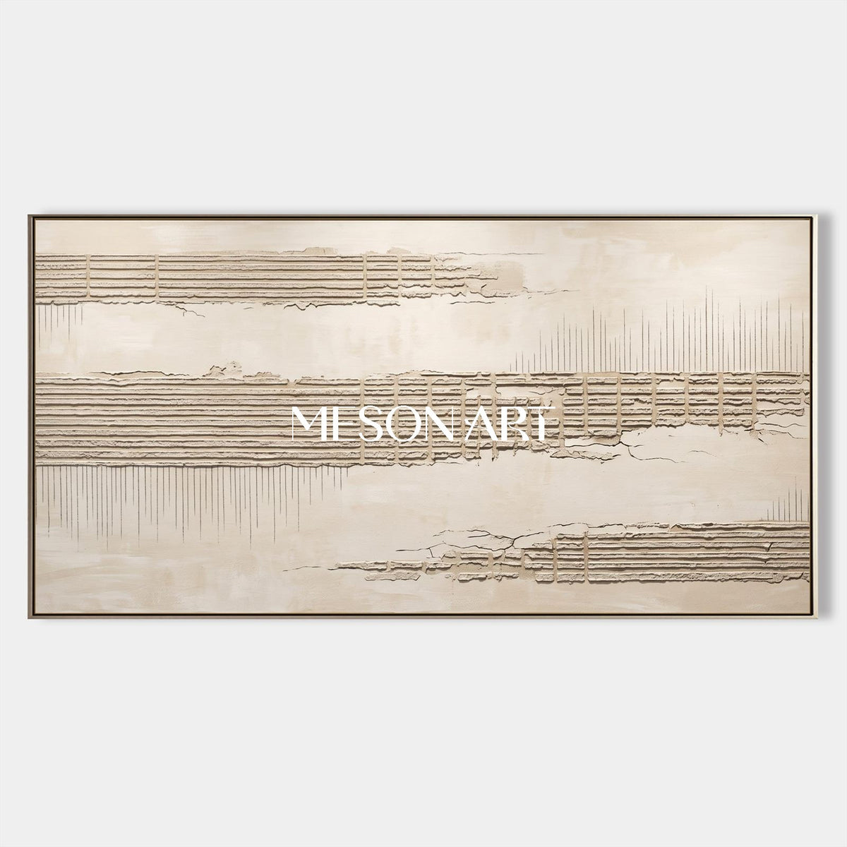 Beige Textured Painting Panoramic Wall Art For Living Room Original Artist Hand Painted By Mesonart
