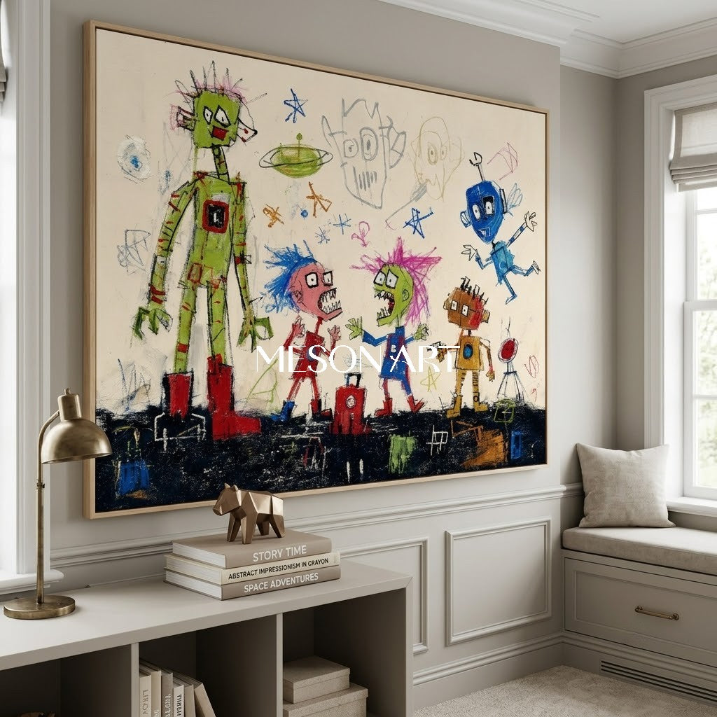 Vibrant Pop Art Graffiti Painting With Cartoon Characters For Modern Living Room Decor