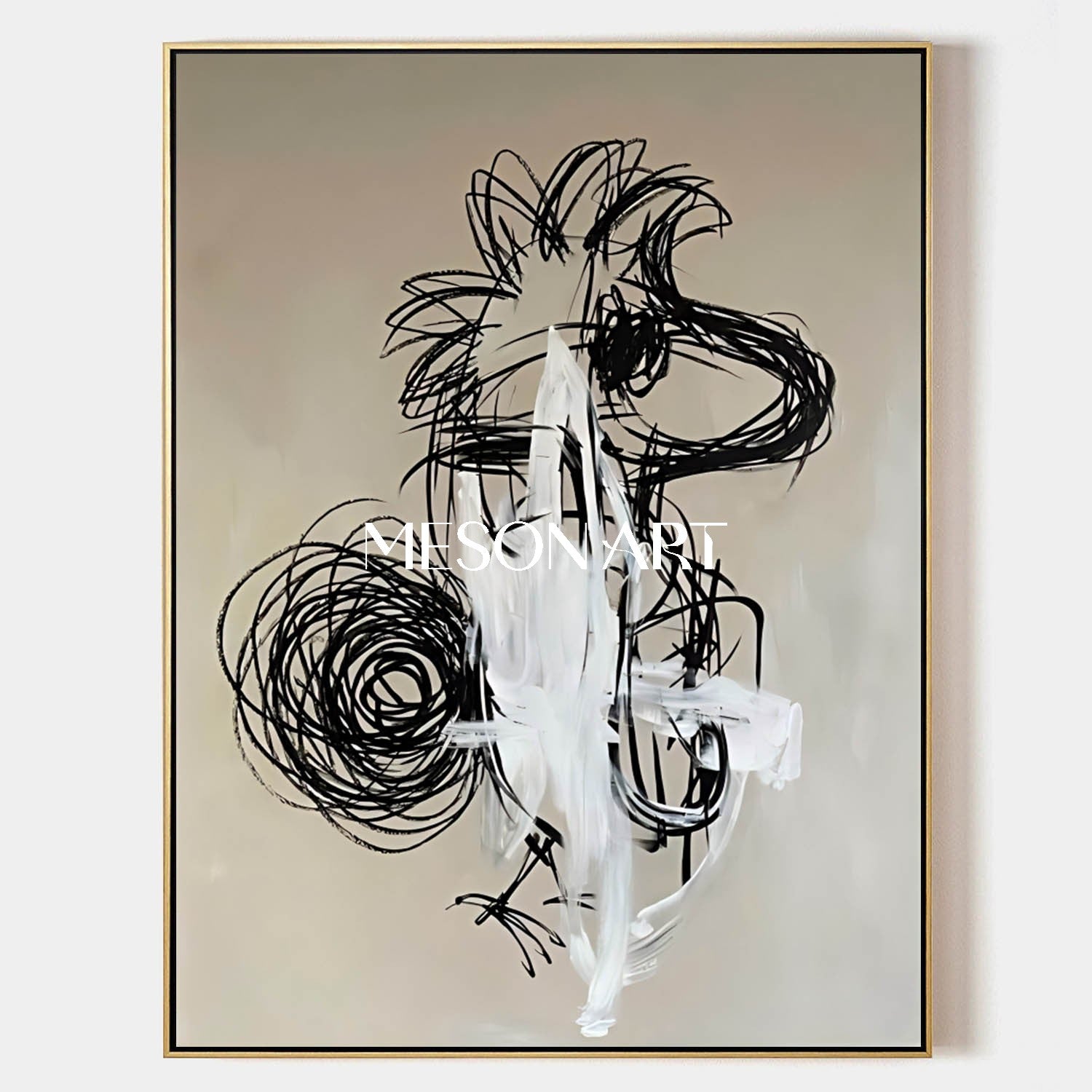 Original Graffiti Abstract Painting In Black And White For Modern Living Room Entryway Decor
