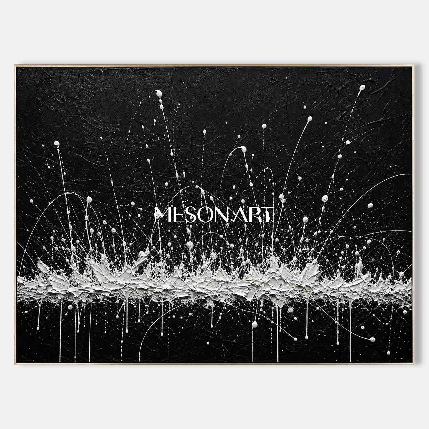Black And White Abstract Painting For Modern Living Room With Textured Relief Effect