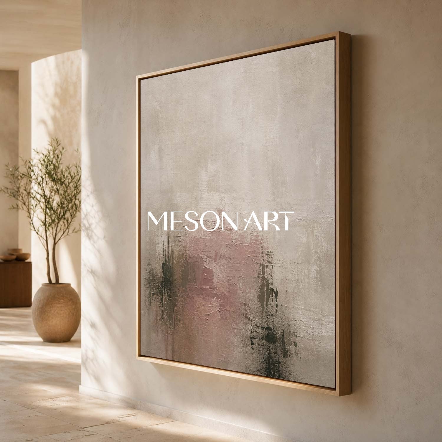 Minimalist Abstract Painting In Earth Tones With Soft Texture For Modern Home Decor