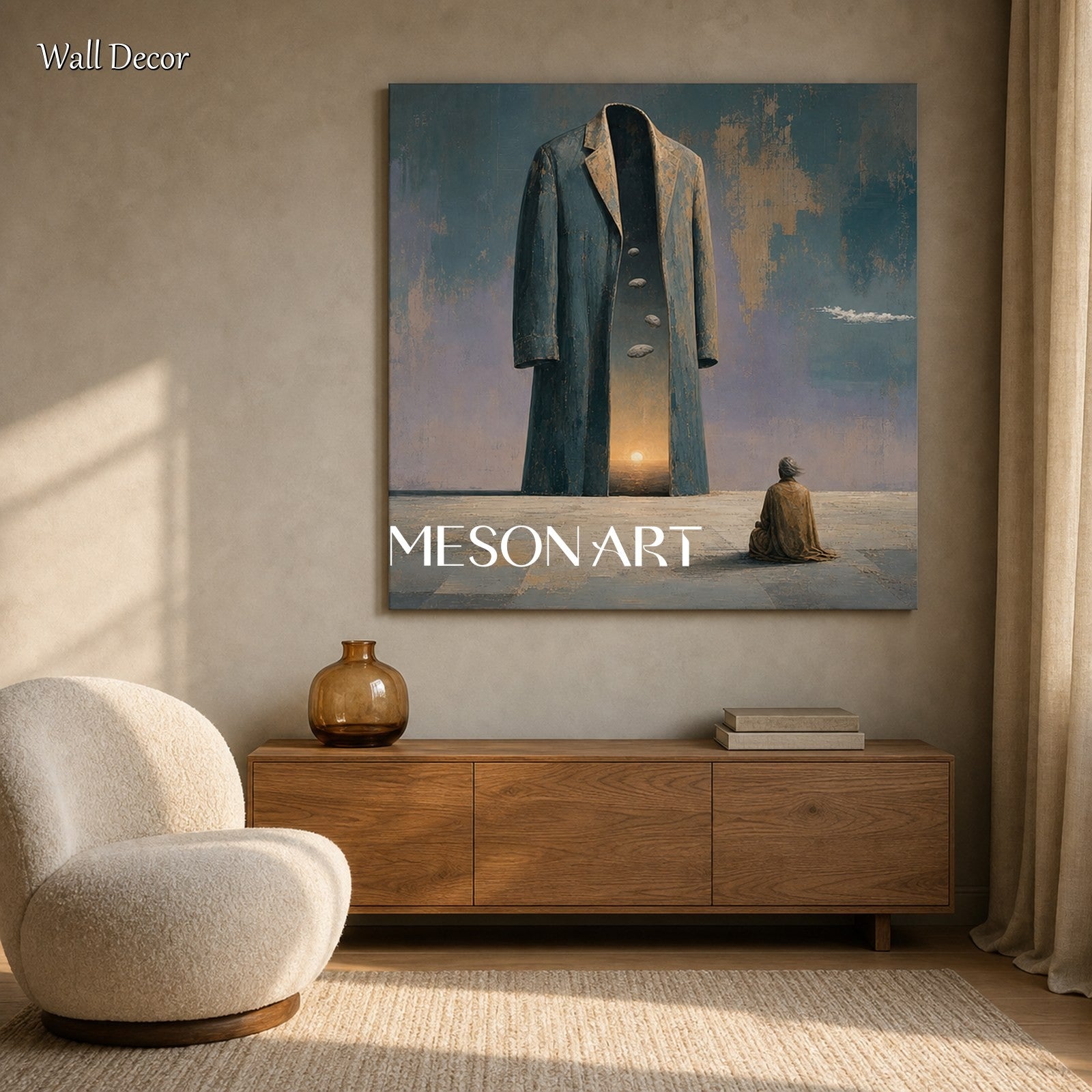 Large Surrealist Oil Painting With Textured Finish For Living Room And Executive Office Decor