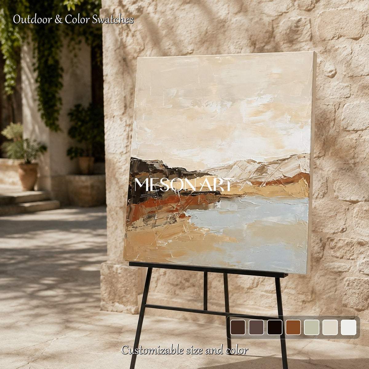 Beige And Brown Abstract Painting Square Wall Art Original Artist Hand Painted By Mesonart