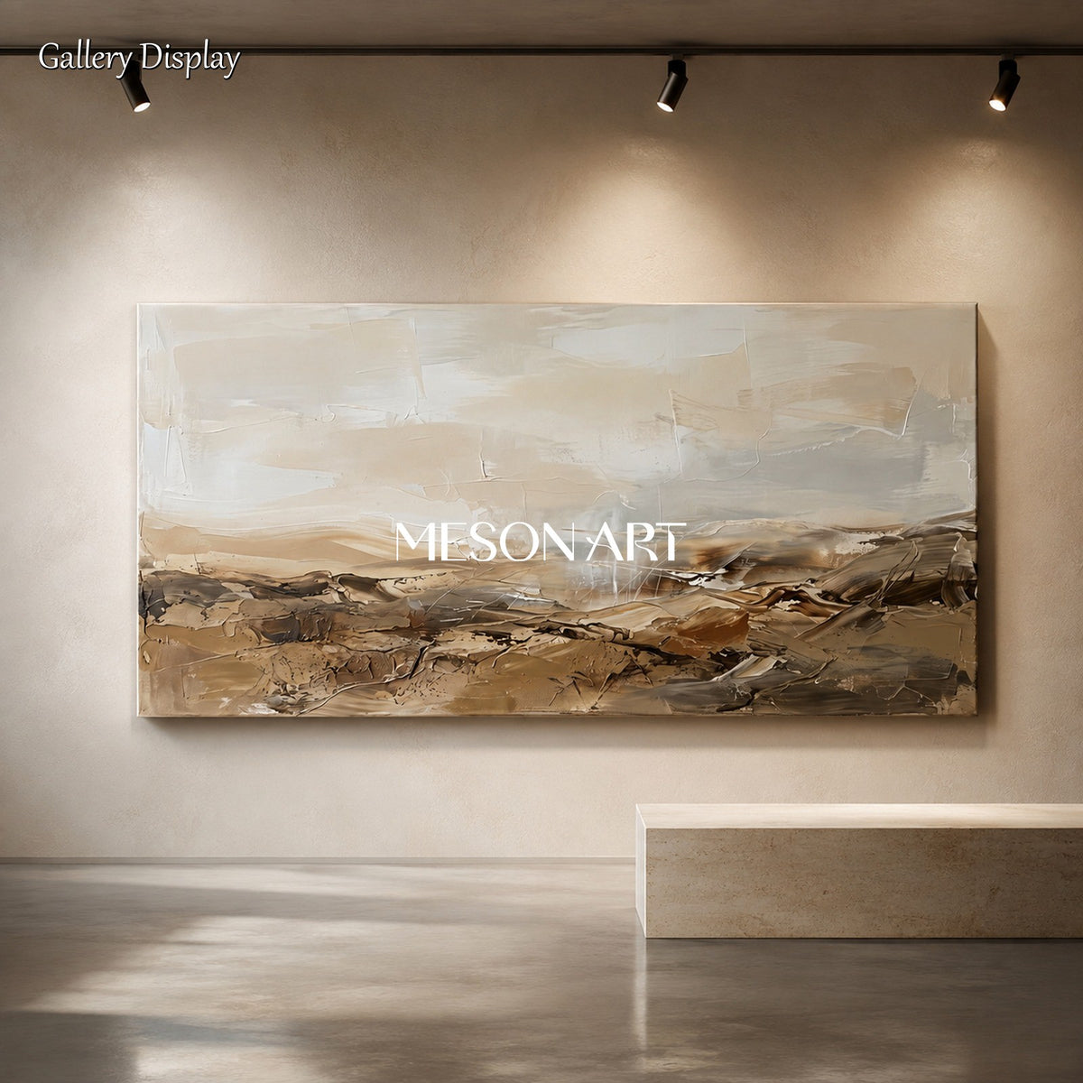 Beige And Brown Abstract Painting Panoramic Landscape Wall Art Original Artist Hand Painted By Mesonart