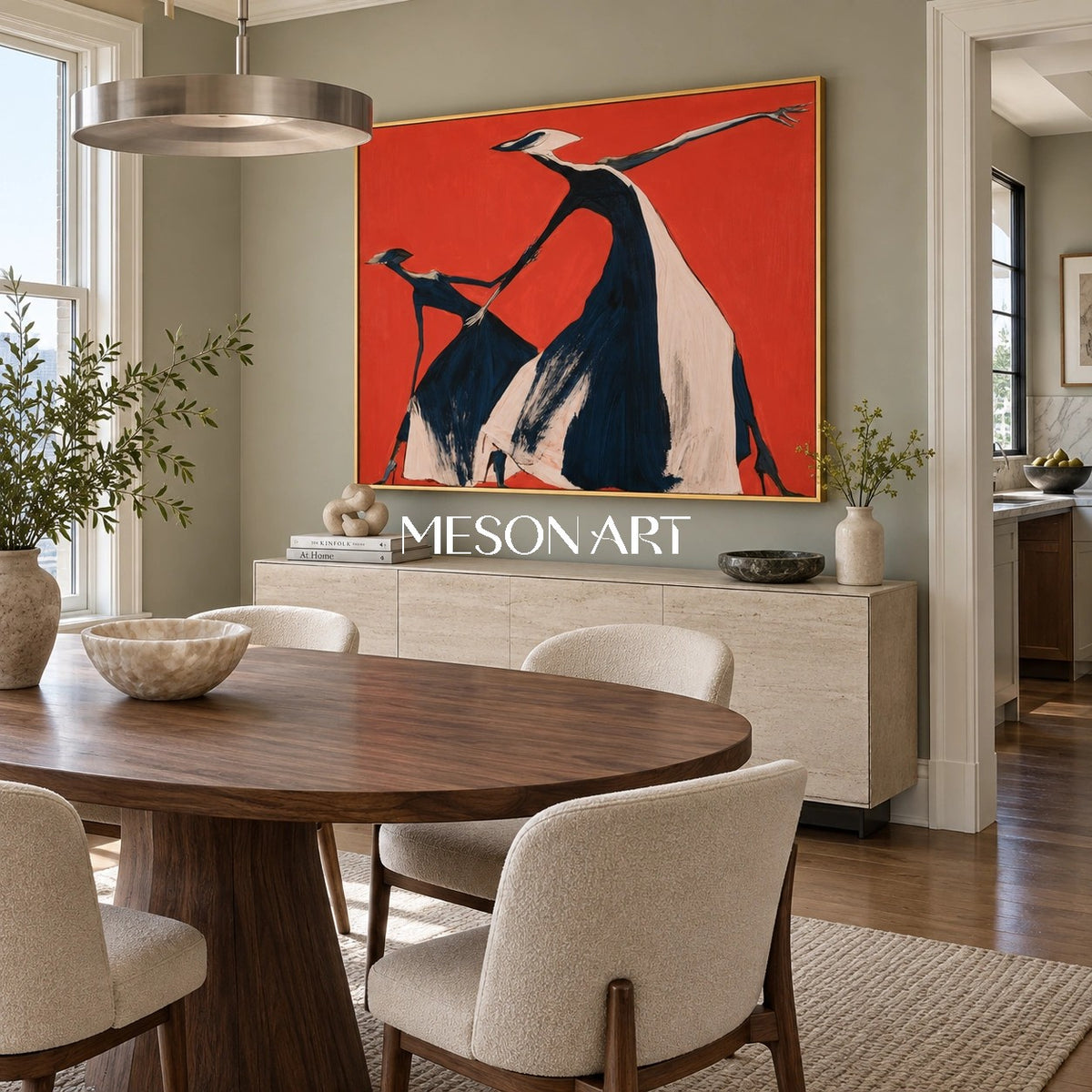 Red And Black Expressionist Figurative Modern Art Rectangular Wall Decor For Living Room By Mesonart