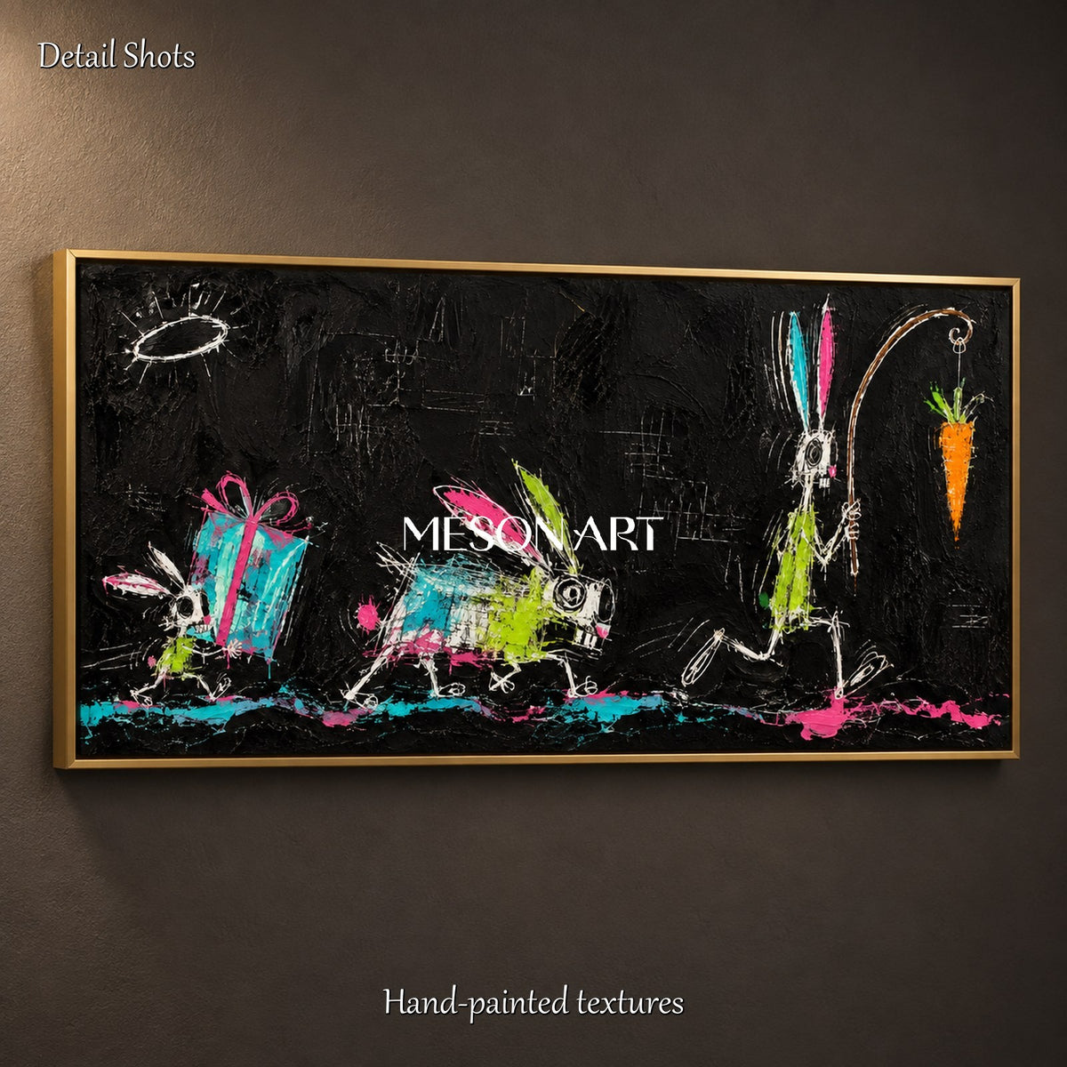 Black And Green Graffiti Abstract Painting Panoramic Wall Art For Living Room By Mesonart