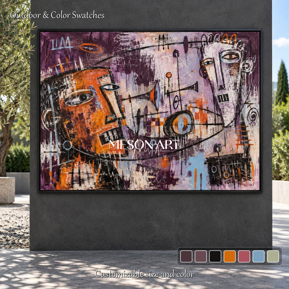 Purple And Orange Abstract Graffiti Pop Art Painting Rectangular Wall Street Canvas Original Artist By Mesonart