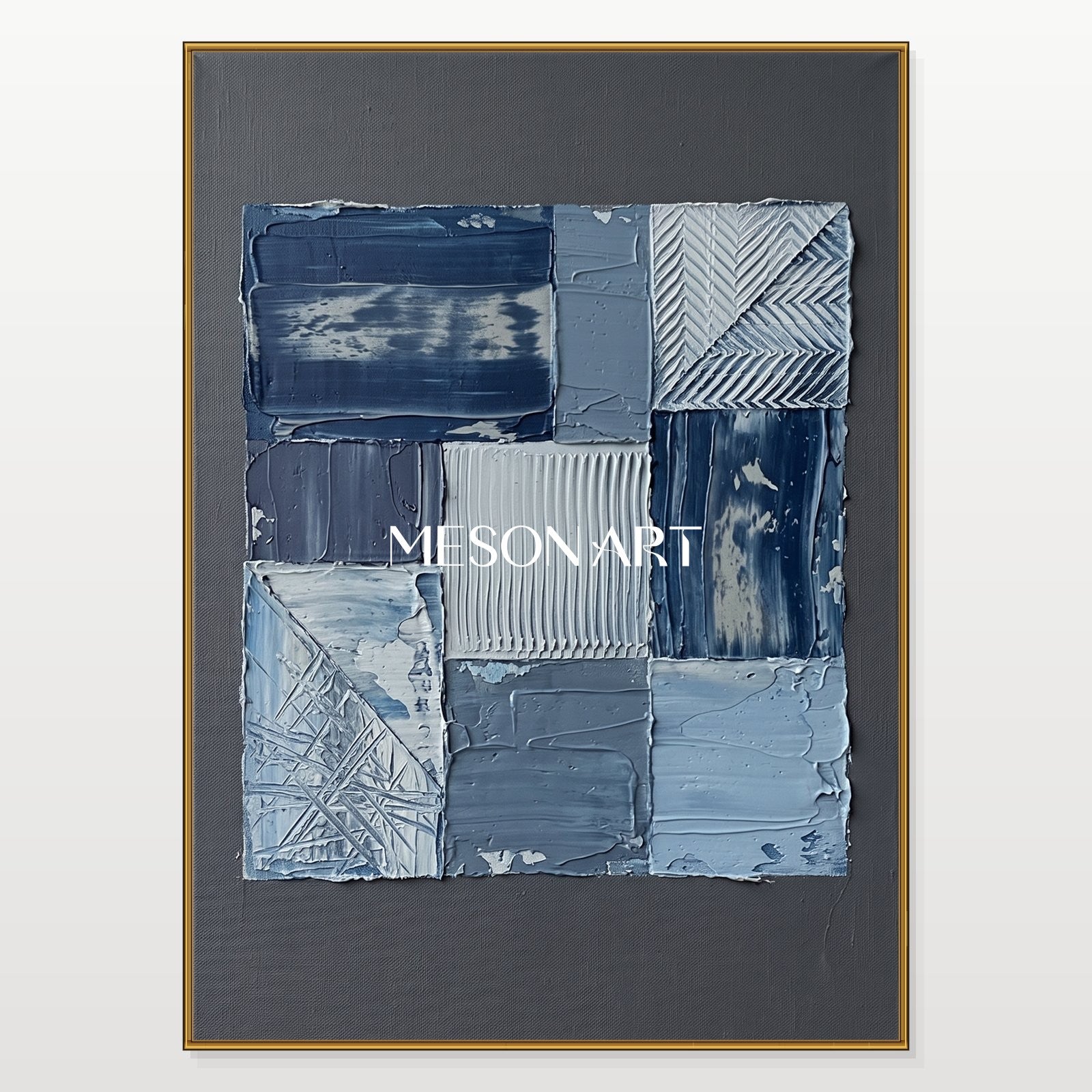 Blue Abstract Wall Art With Textured Relief For Modern Living Room Decor