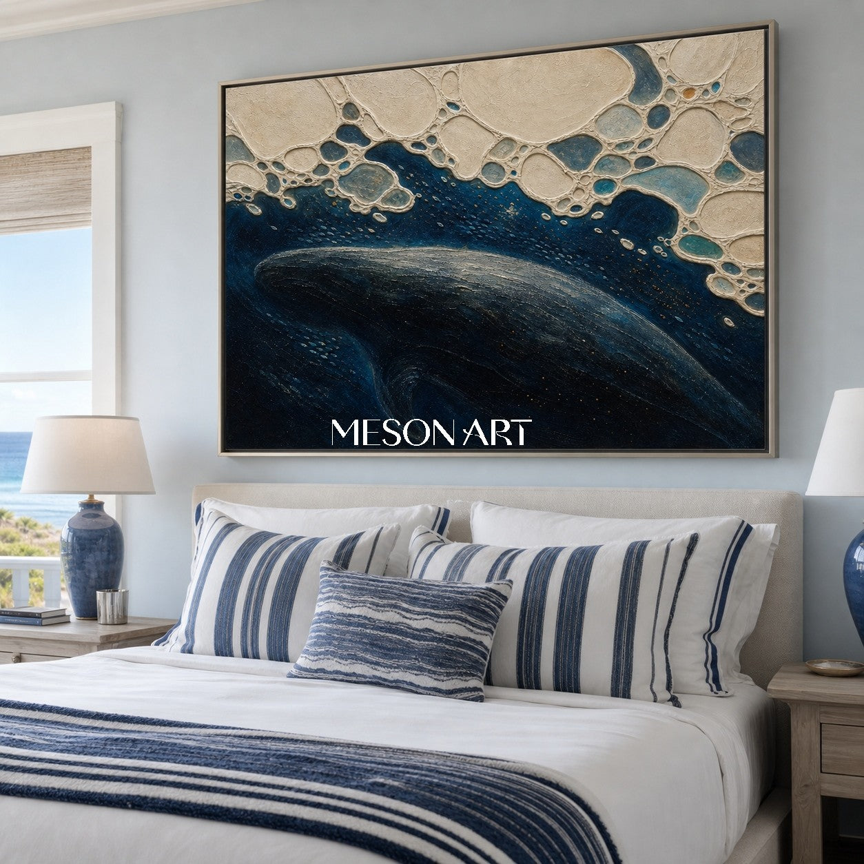 Deep Ocean Whale Abstract Art With Textured Plaster Finish For Modern Living Room Decor