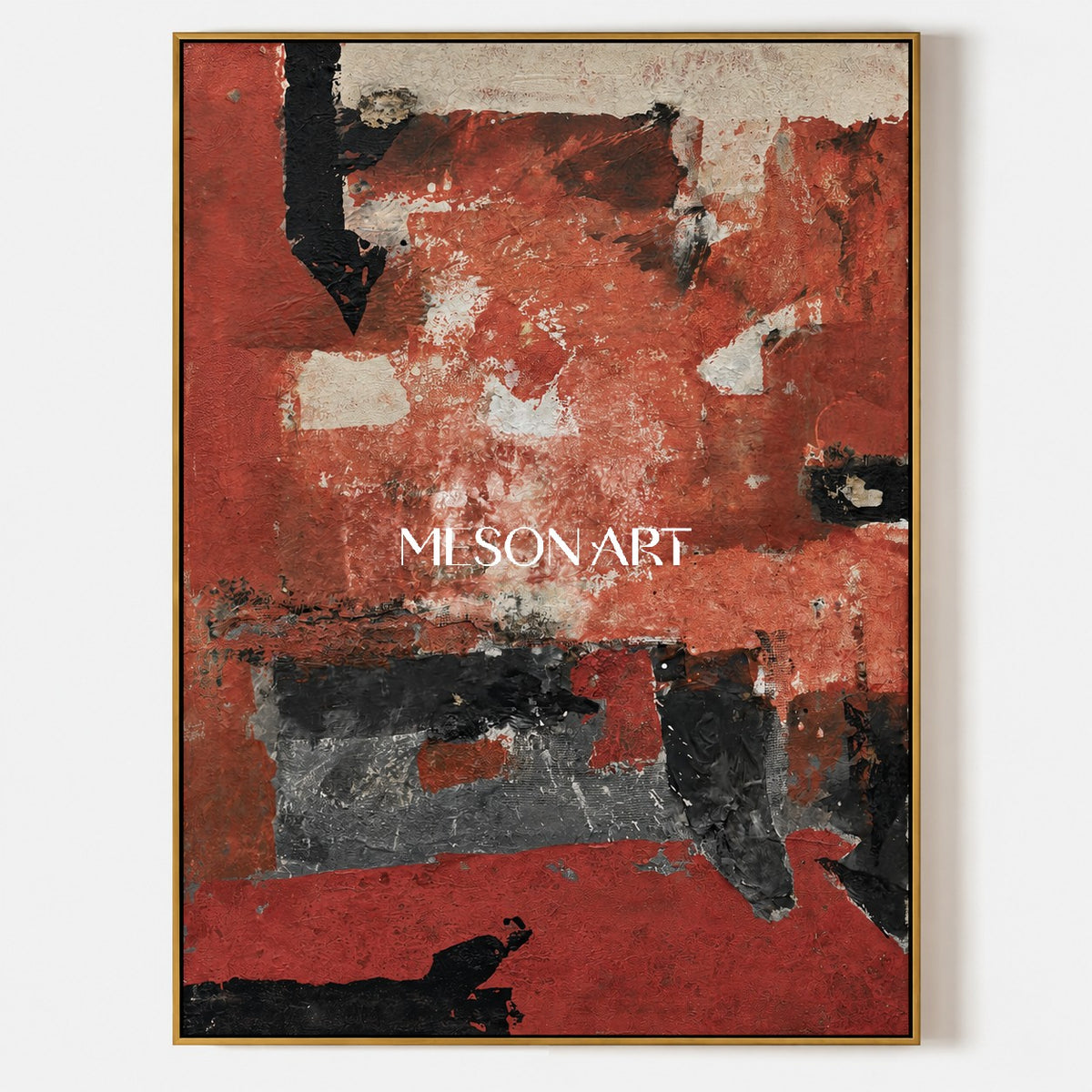 Red And Black Abstract Art Modern Textured Painting Original Artist Large Wall Art For Living Room By Mesonart