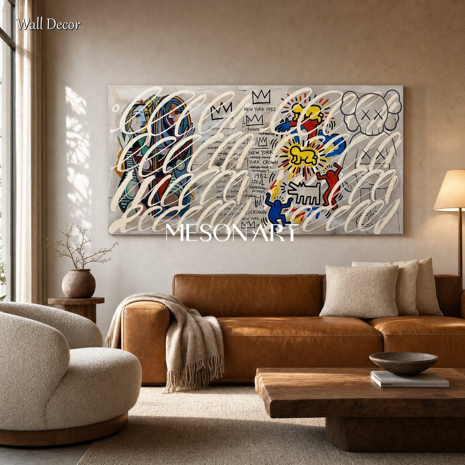 Original Urban Graffiti Art Painting With Pop Culture Icons For Modern Living Room Decor