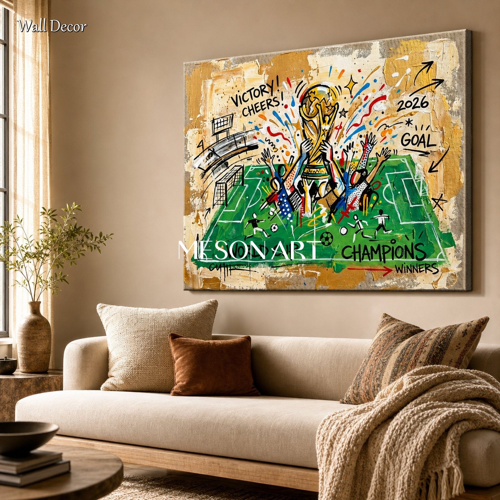 Champion Trophy Graffiti Art For Modern Living Room And Game Room Wall Decor