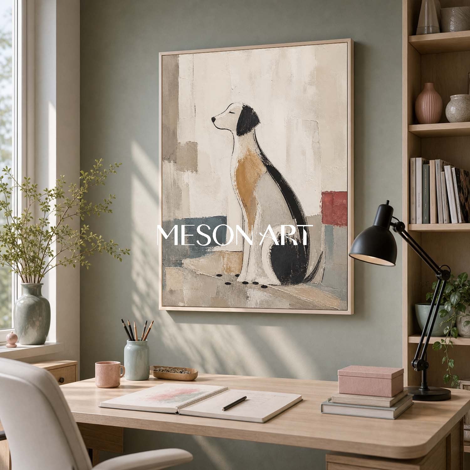 Minimalist Dog Painting Abstract Canvas Wall Art For Modern Living Room Decor