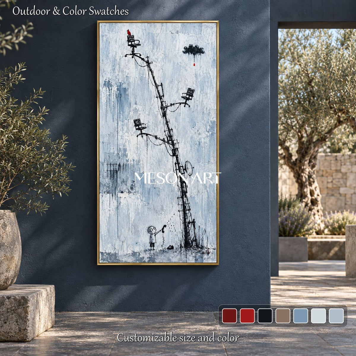 Blue And Black Abstract Graffiti Painting Panoramic Wall Art Contemporary Pop Original Artist By Mesonart