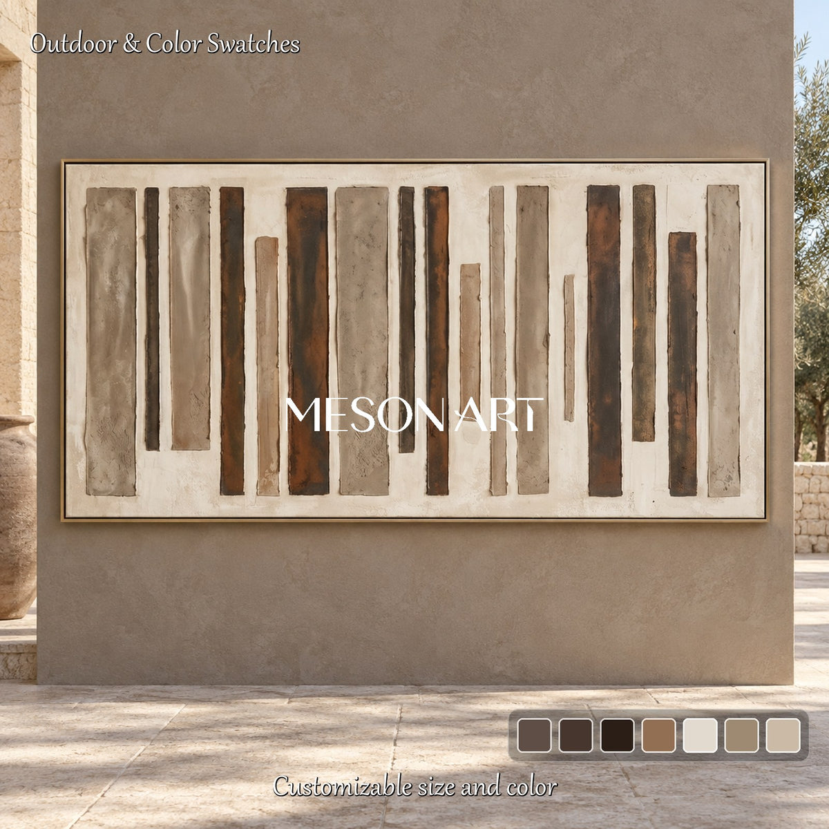 Beige And Brown Wabi-Sabi Panoramic Painting Large Abstract Wall Art For Living Room By Mesonart