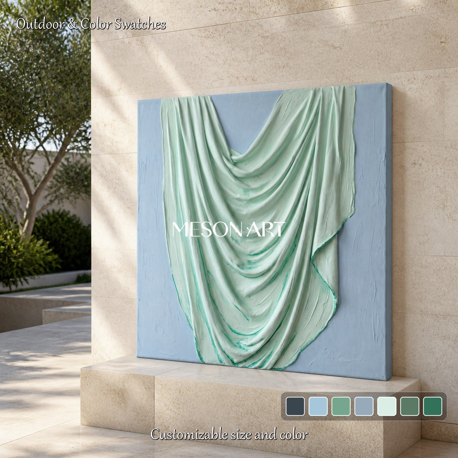 Green And Blue Minimalist Sculptural Textured Wall Art Square Original Artist By Mesonart