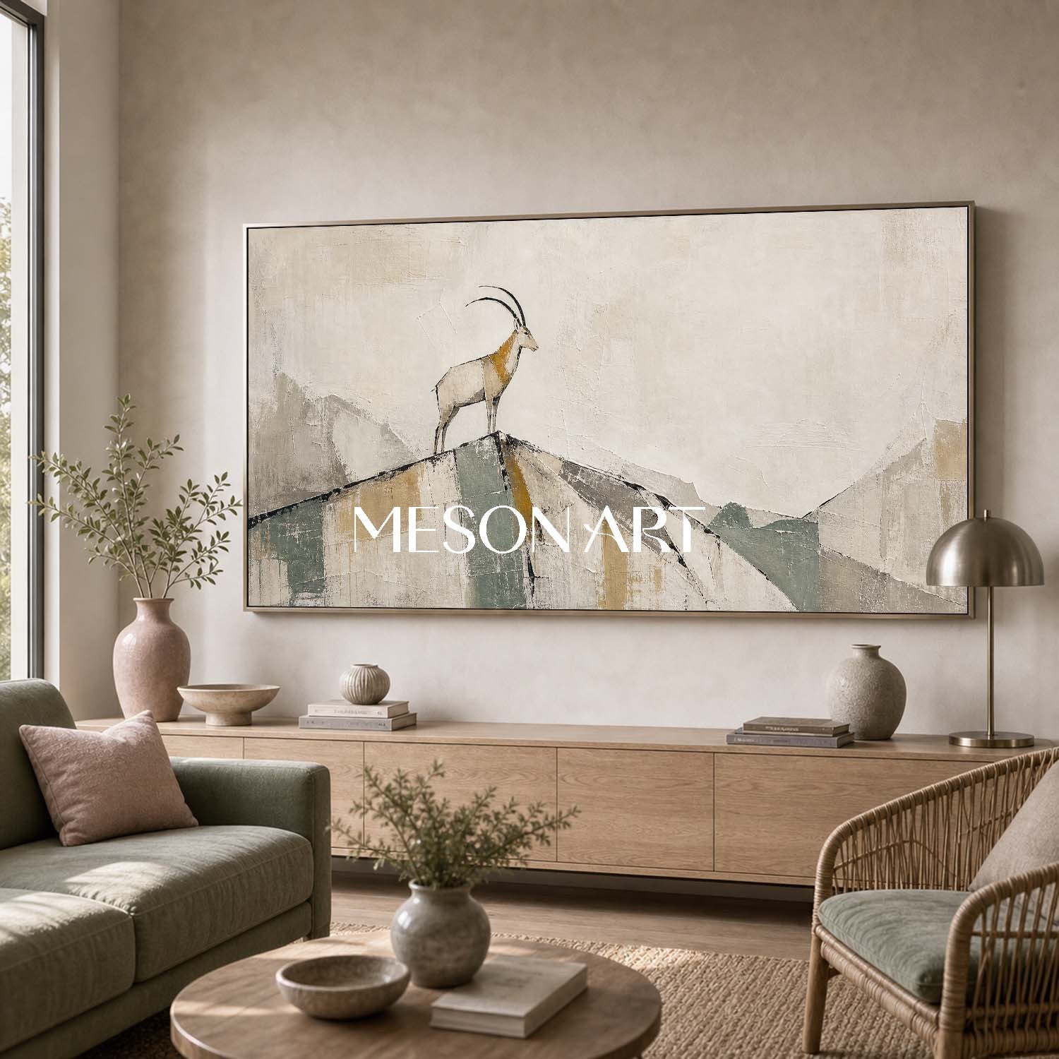 Minimalist Goat Canvas Art Abstract Mountain Painting For Modern Living Room Decor