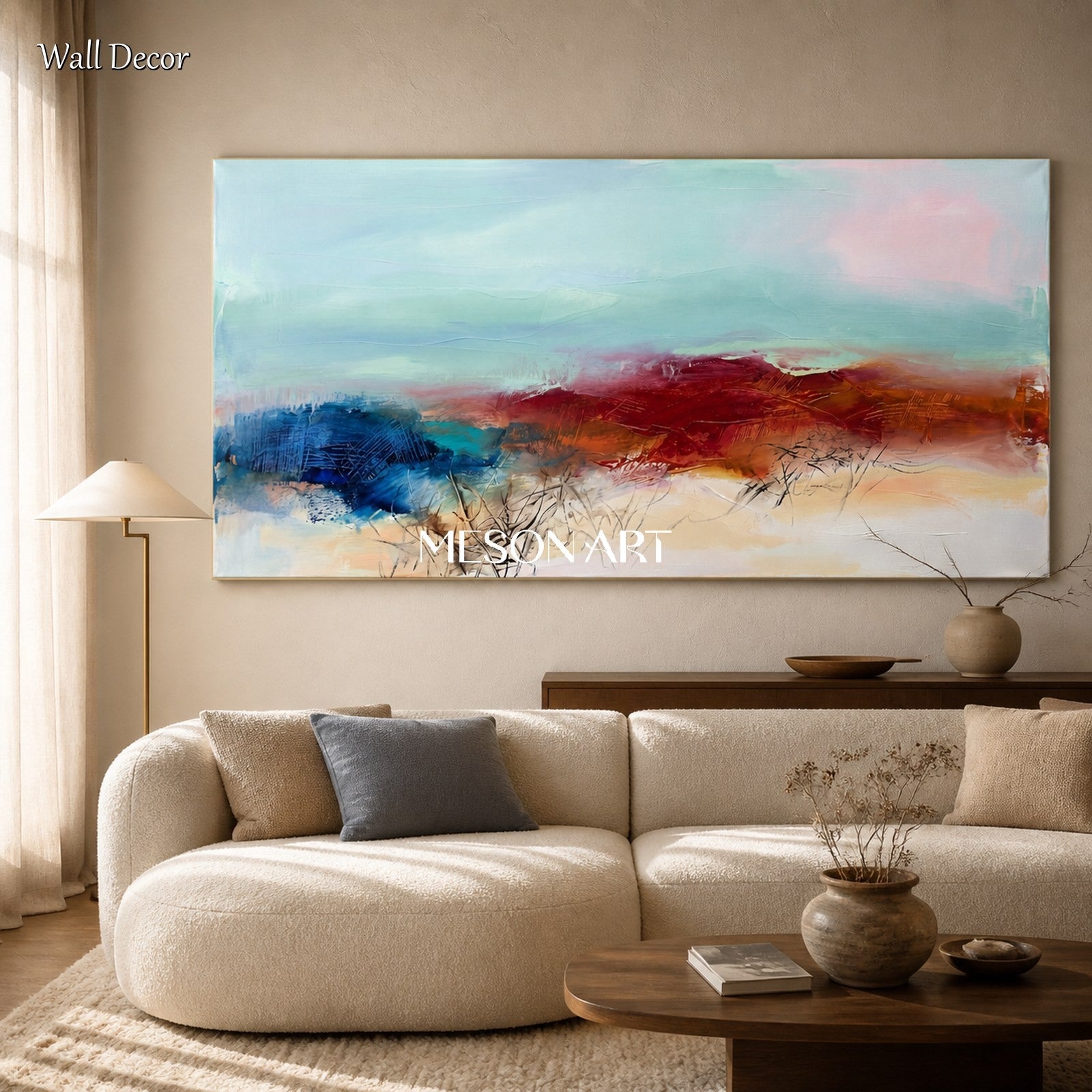 Blue And Brown Abstract Landscape Painting Panoramic Modern Textured Art Original Artist By Mesonart