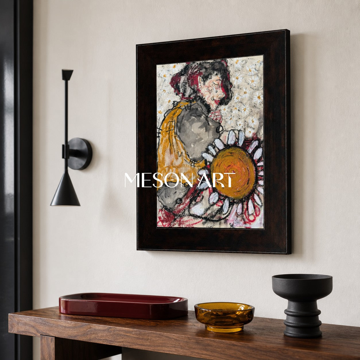 Yellow And Red Figurative Painting Contemporary Original Art Rectangular Wall Art For Living Room By Mesonart