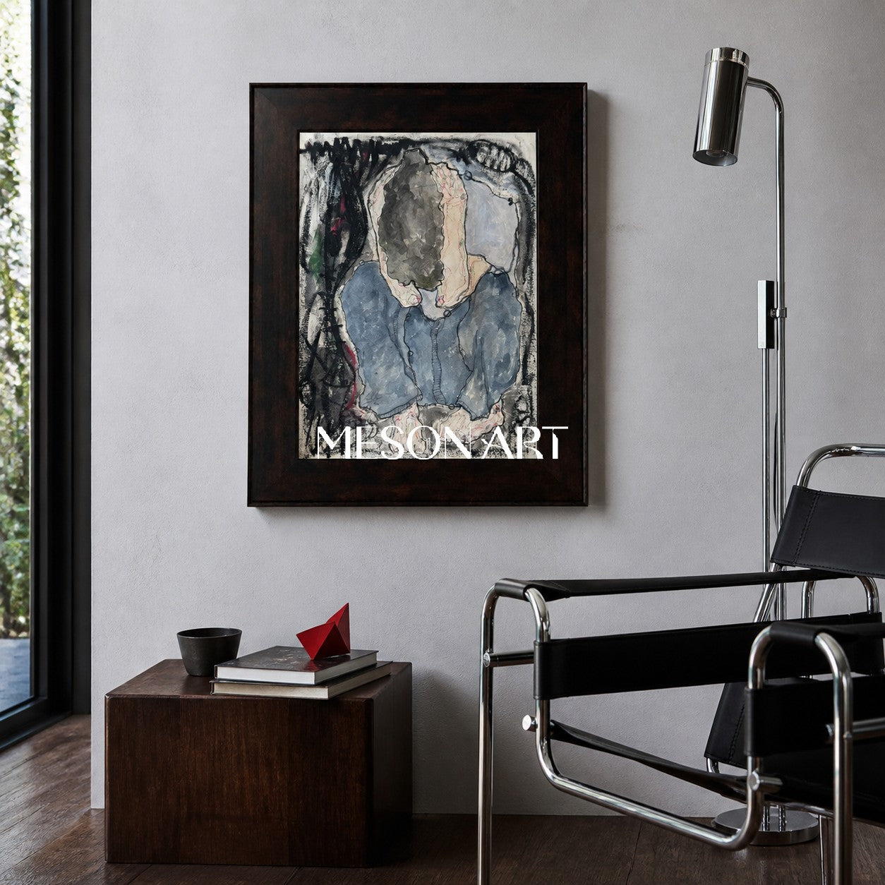 Blue And Black Figurative Portrait Painting Contemporary Original Artwork Rectangular Wall Art By Mesonart