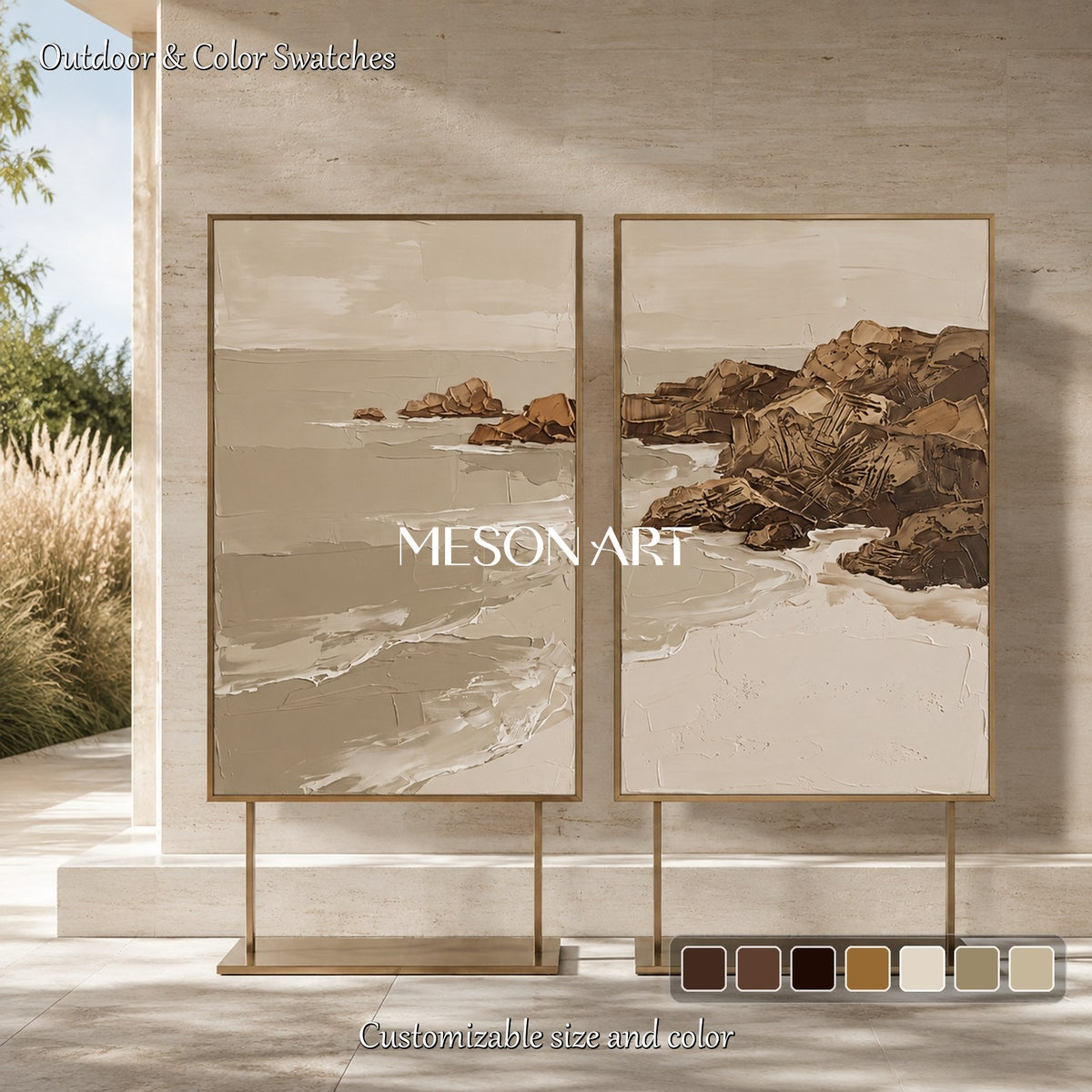 Beige And Brown Abstract Landscape Painting Rectangular Wall Art For Living Room Original Artist By Mesonart