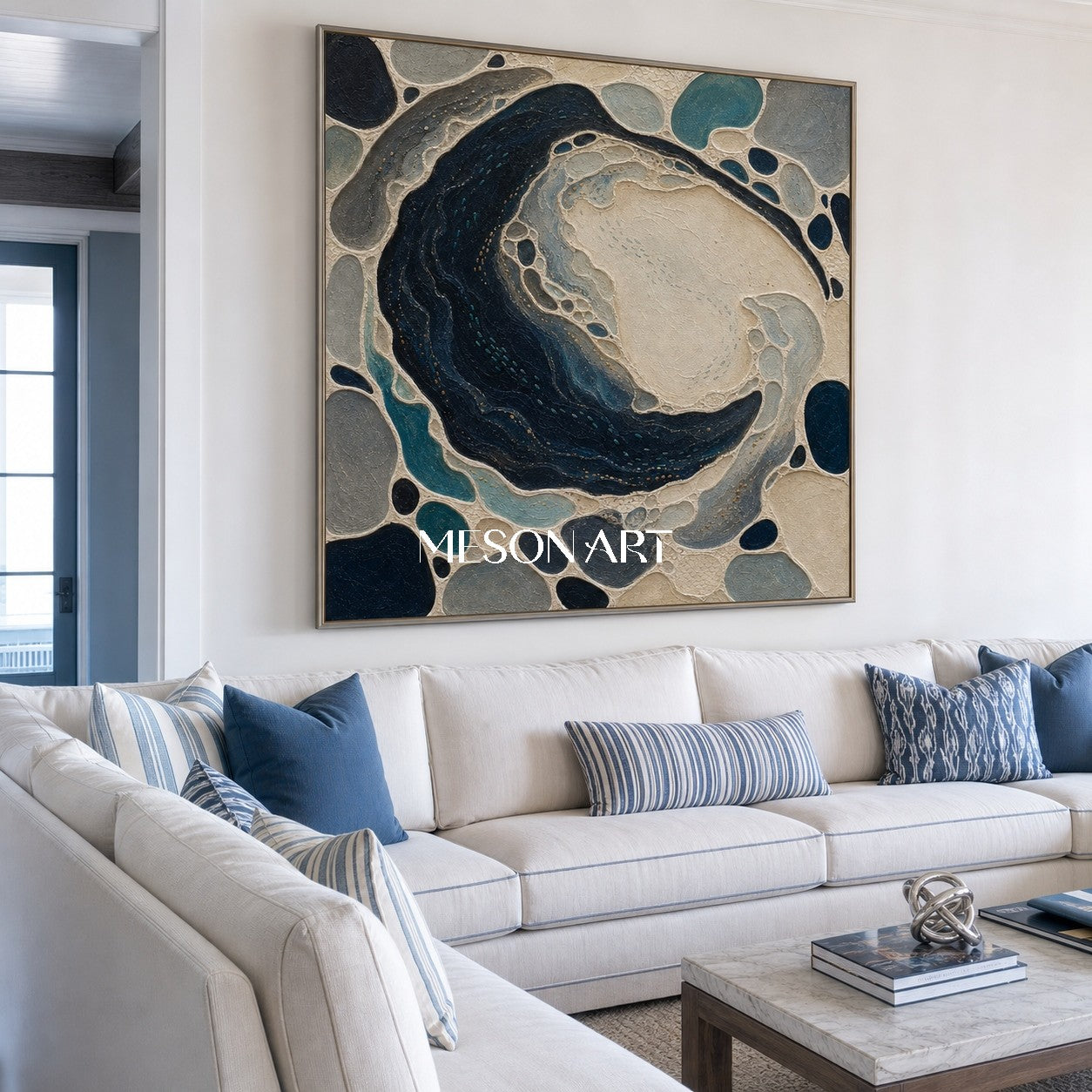 Ocean Blue Plaster Texture Art For Coastal Living Room And Bedroom Decor