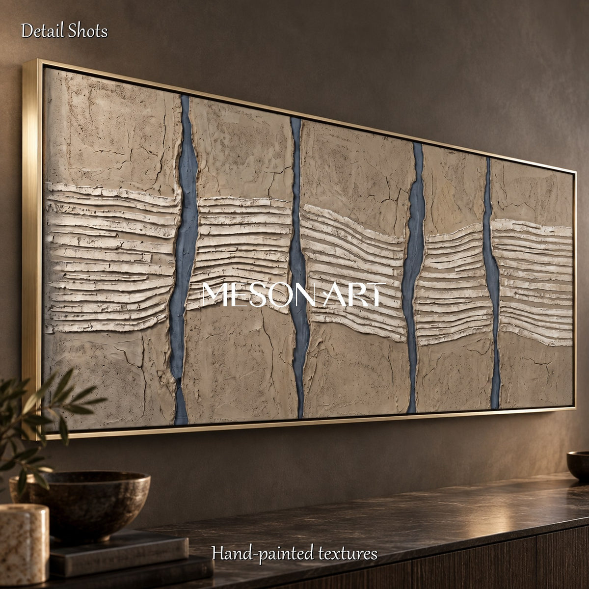 Brown And Gray Textured Painting Panoramic Large Abstract Wall Art For Living Room Original Artist By Mesonart