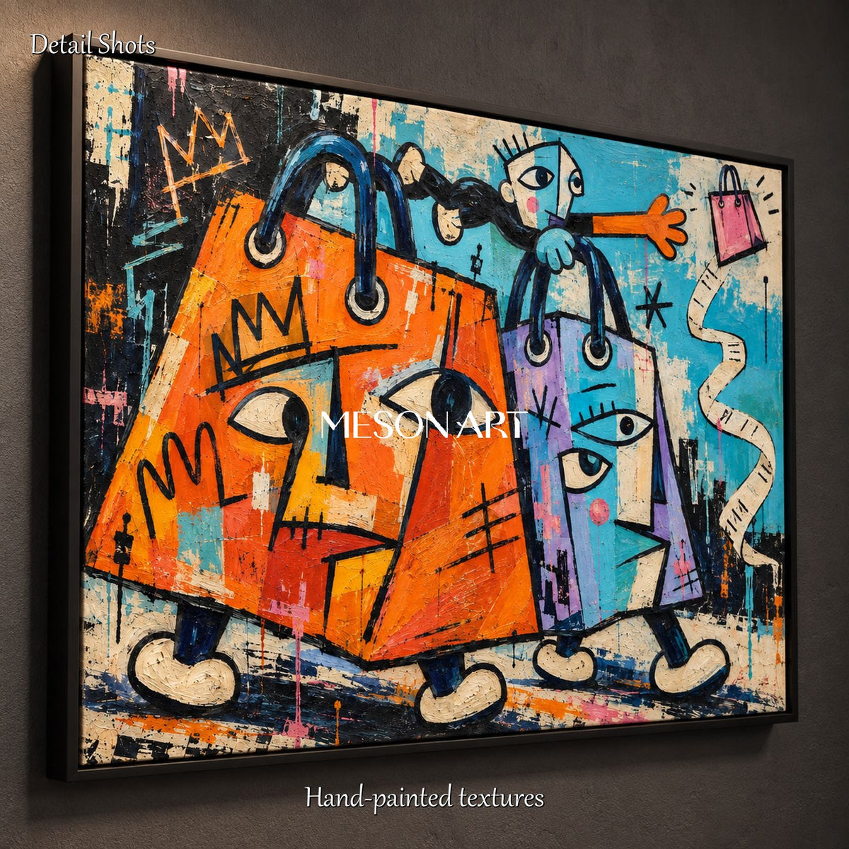 Orange And Blue Abstract Painting Street Art Contemporary Wall Large Canvas By Mesonart