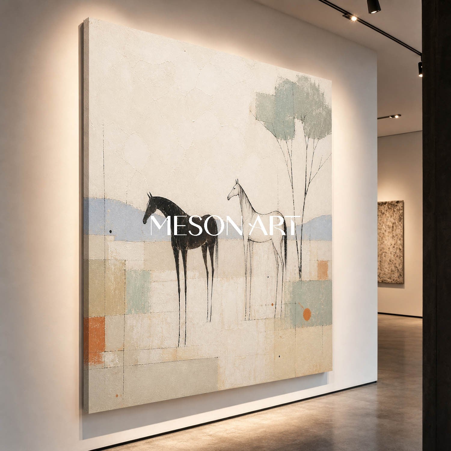Minimalist Horse Painting In Beige Tones For Living Room And Office Decor