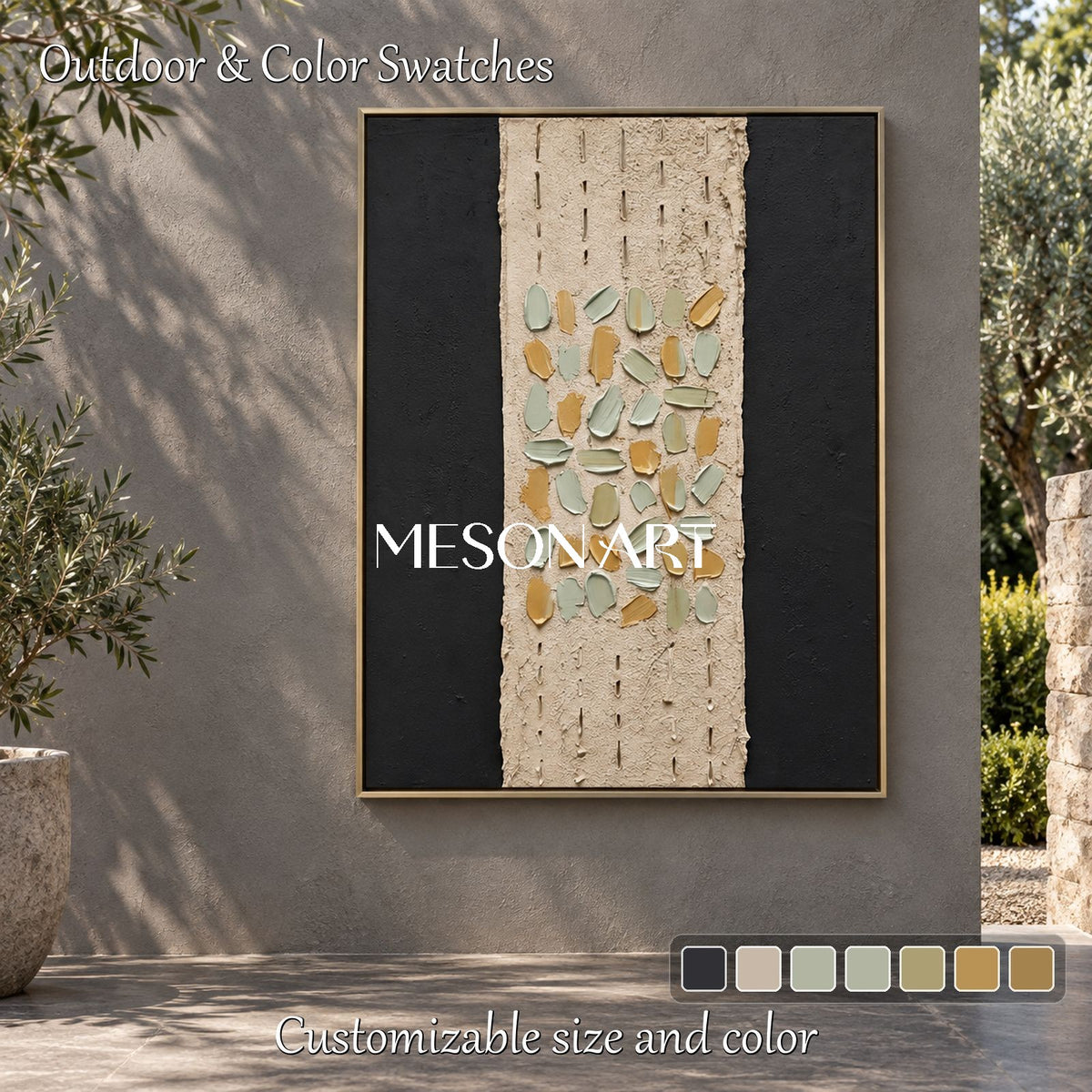 Beige And Black Wabi-Sabi Wall Art Rectangular Original Artist Hand Painted By Mesonart