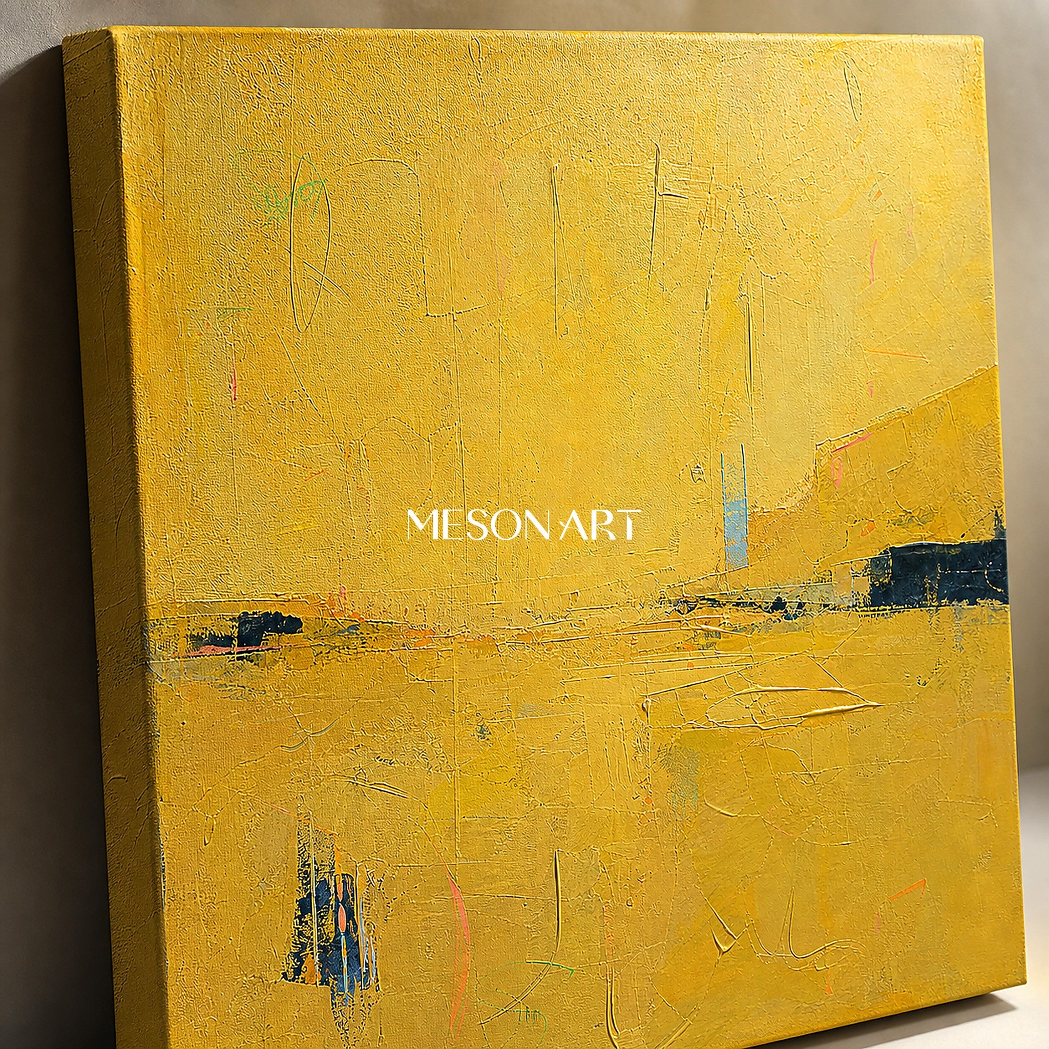 Golden Yellow Abstract Art For Living Room Entryway Minimalist Wall Decor