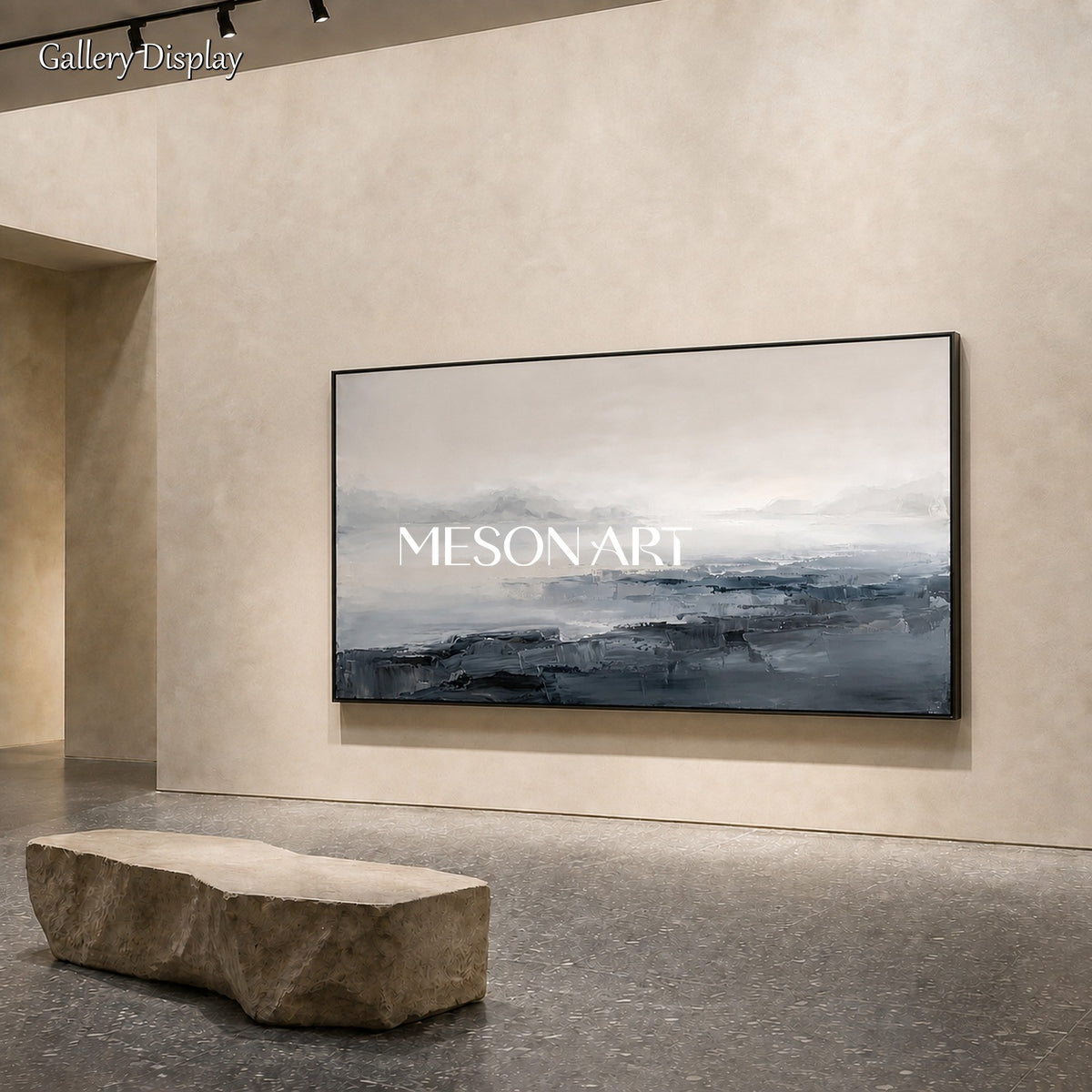 Gray And White Abstract Landscape Painting Rectangular Wall Art For Living Room Original Artist By Mesonart