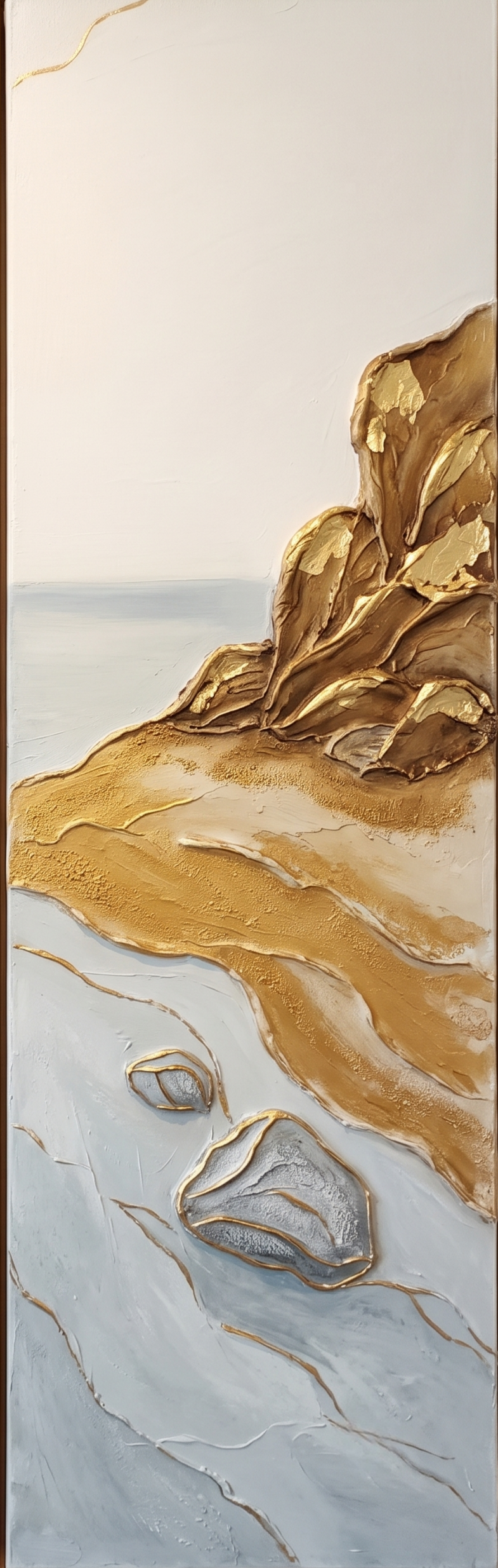 Large Gold And Blue Textured Painting Abstract Ocean Wall Art For Modern Living Room Entryway Decor