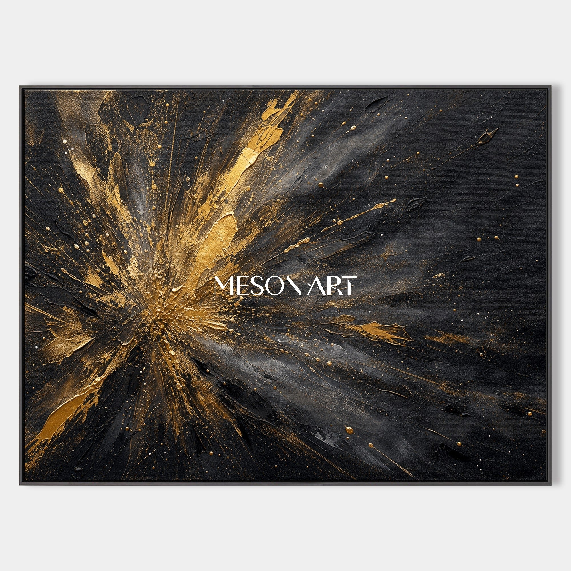 Black And Gold Abstract Art With Textured Relief For Modern Art Deco Living Room