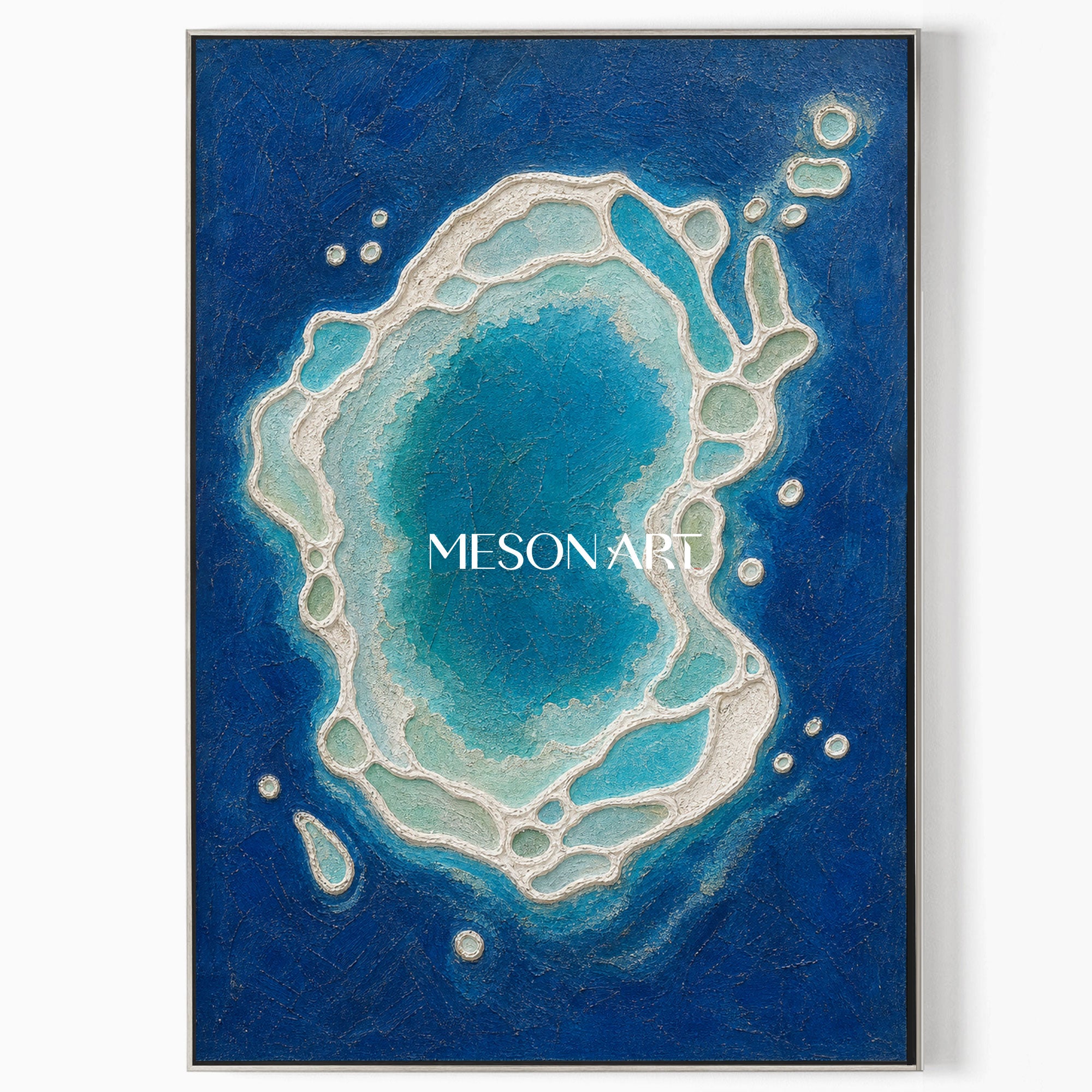 Azure Lagoon Circle Textured Blue And White Ocean Art For Living Room