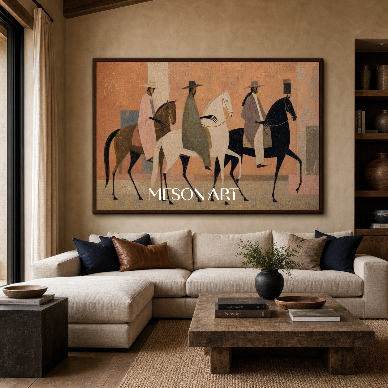Abstract Expressionist Horse Painting With Earthy Tones For Modern Living Room Decor