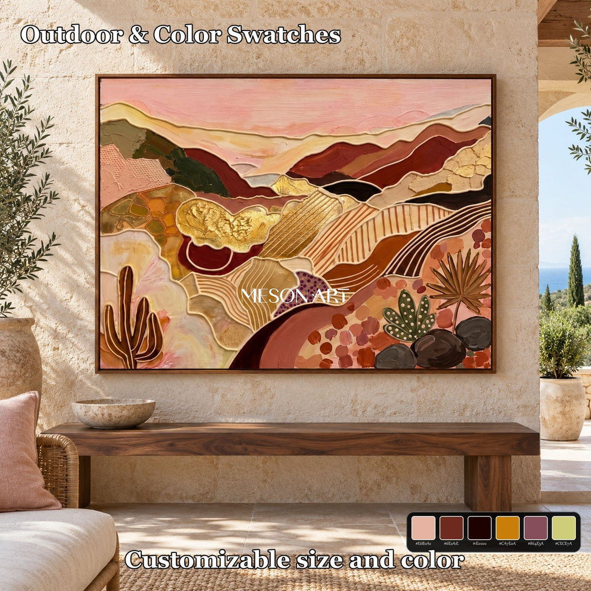 Earthy Bohemian Abstract Painting Rectangular Canvas Art Special Gift For Her Or Him By Mesonart