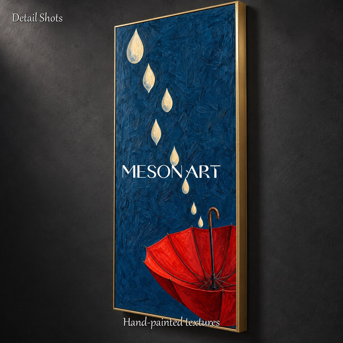 Blue And Red Surrealist Umbrella Painting Panoramic Original Artist Hand Painted Wall Art For Living Room By Mesonart