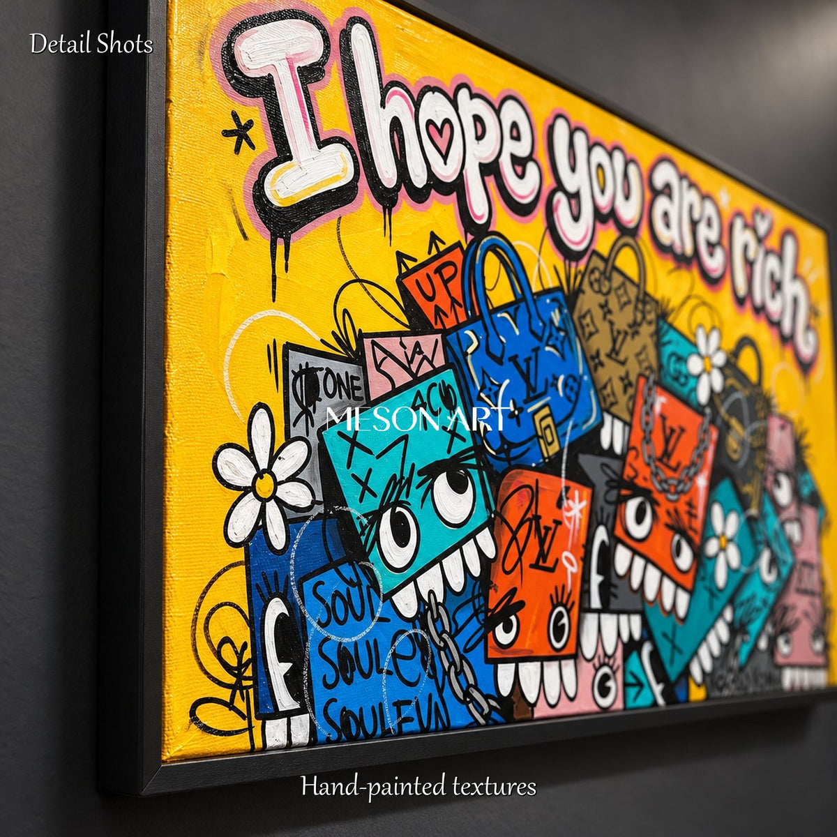 Yellow And Blue Graffiti Art Kaws Style Panoramic Wall Decor For Living Room By Mesonart
