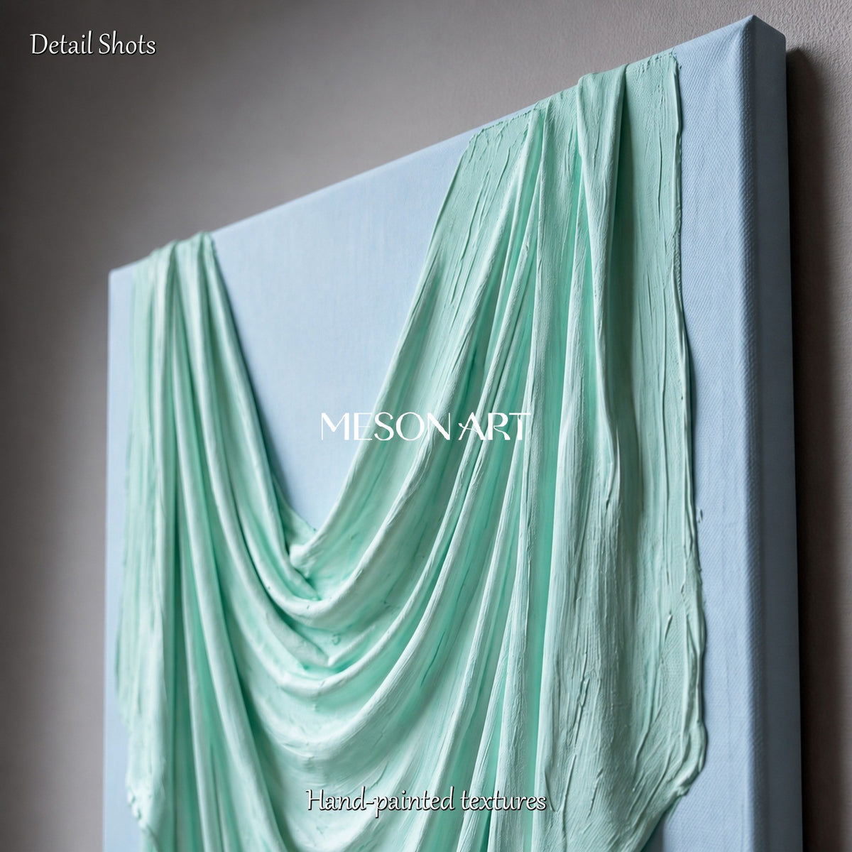 Decorazione da parete rettangolare in gesso moderno, biologica, nei toni del menta e del blu, di Mesonart