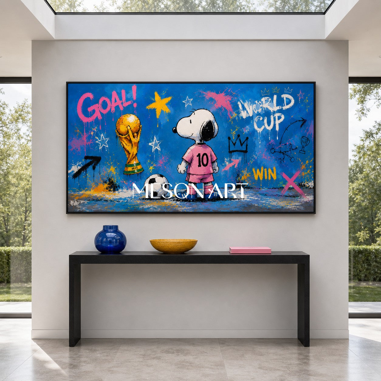 Snoopy World Cup Graffiti Art For Kids Room And Living Space With Blue Pink Colors