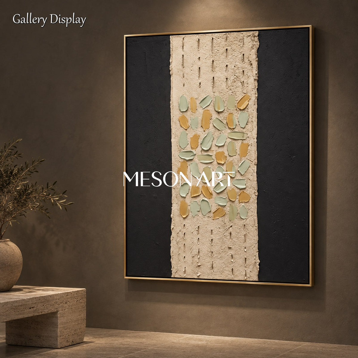 Beige And Black Wabi-Sabi Wall Art Rectangular Original Artist Hand Painted By Mesonart