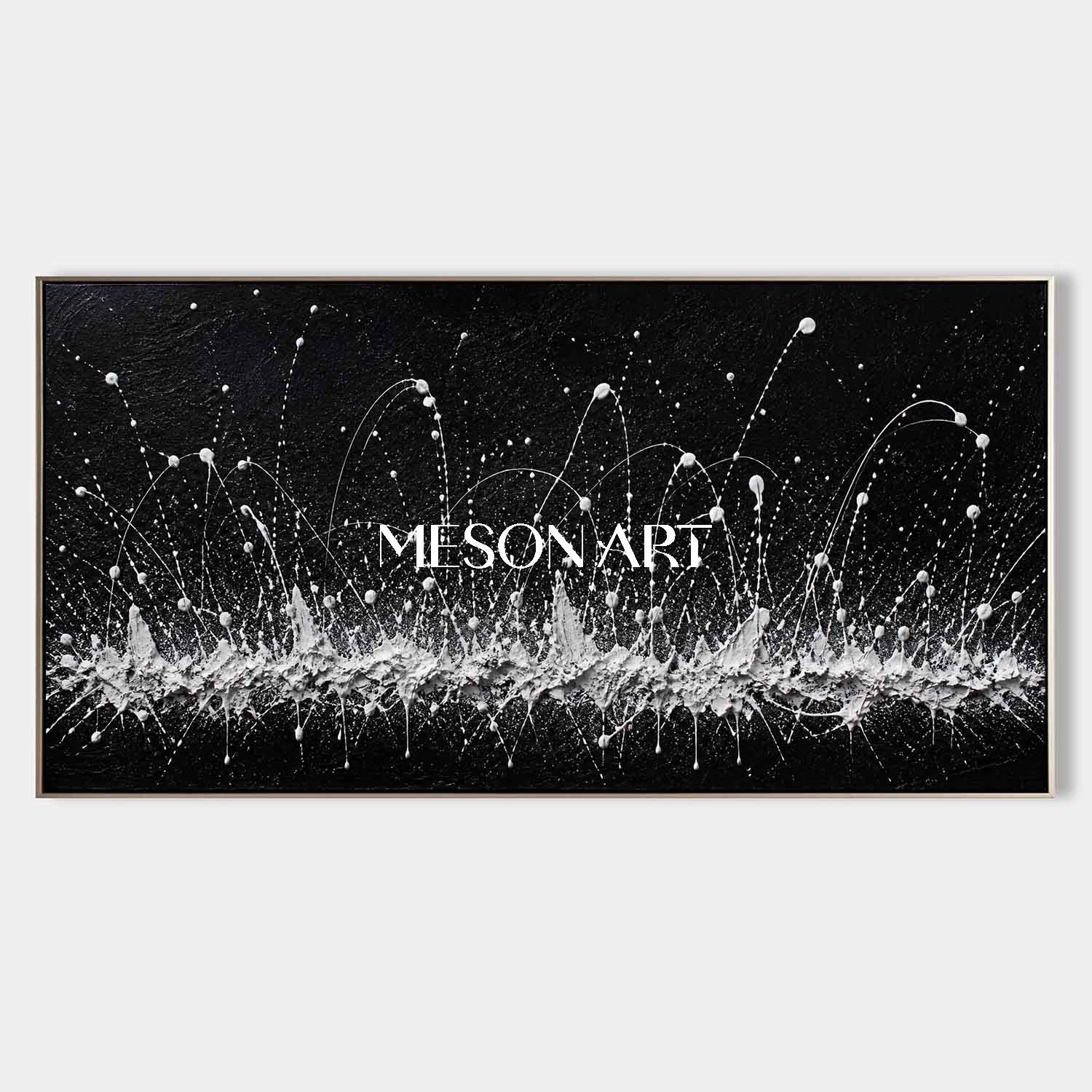 Pollock Abstract Style Black And White Textured Oil Painting For