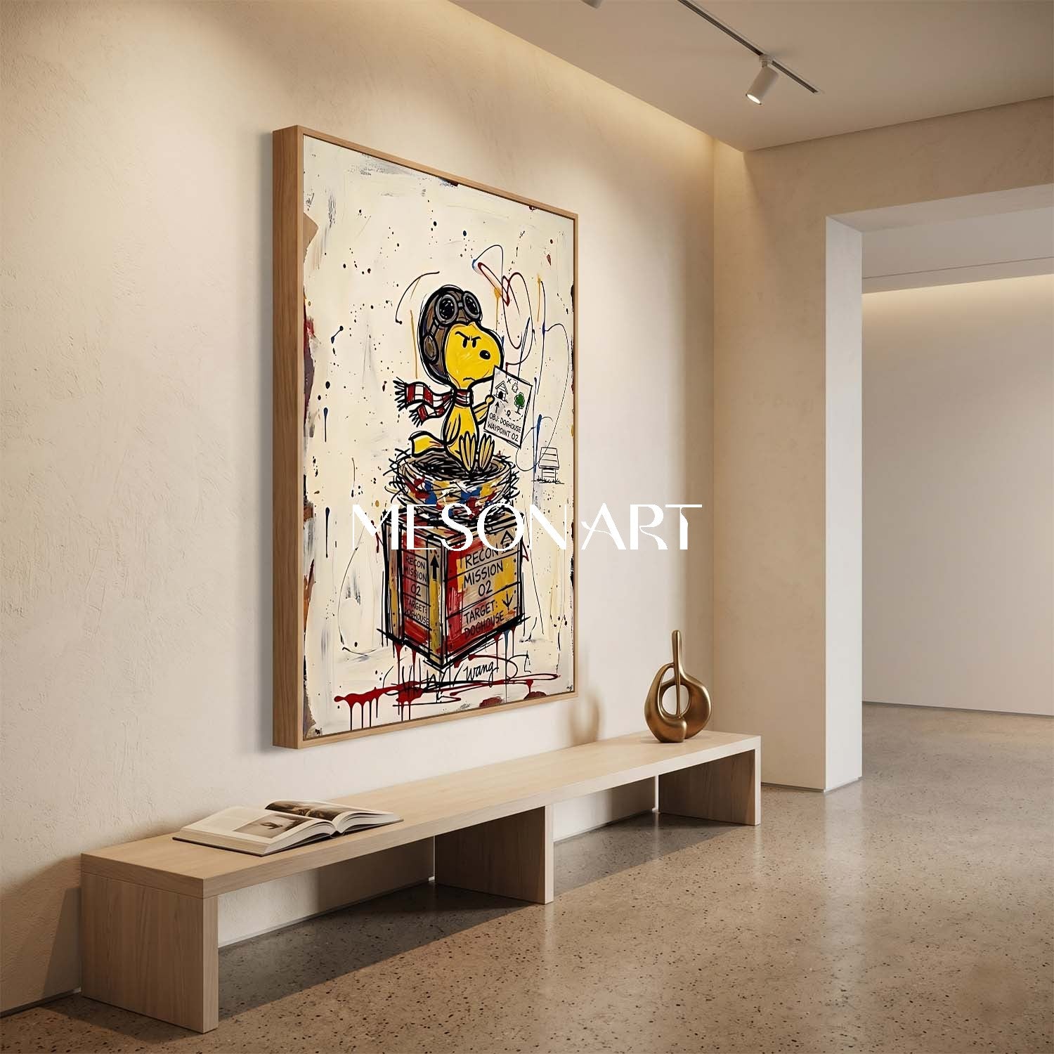 Cool Graffiti Style Snoopy Pilot Dog Painting For Modern Living Room Decor