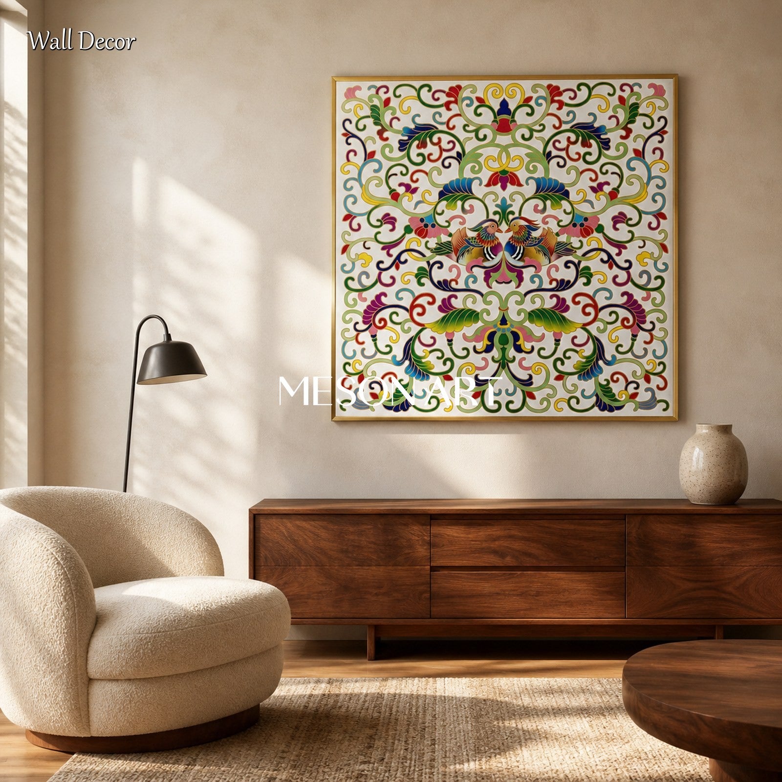 Green And Gold Islamic Art Inspired By Ottoman Floral Square Wall Decor By Mesonart