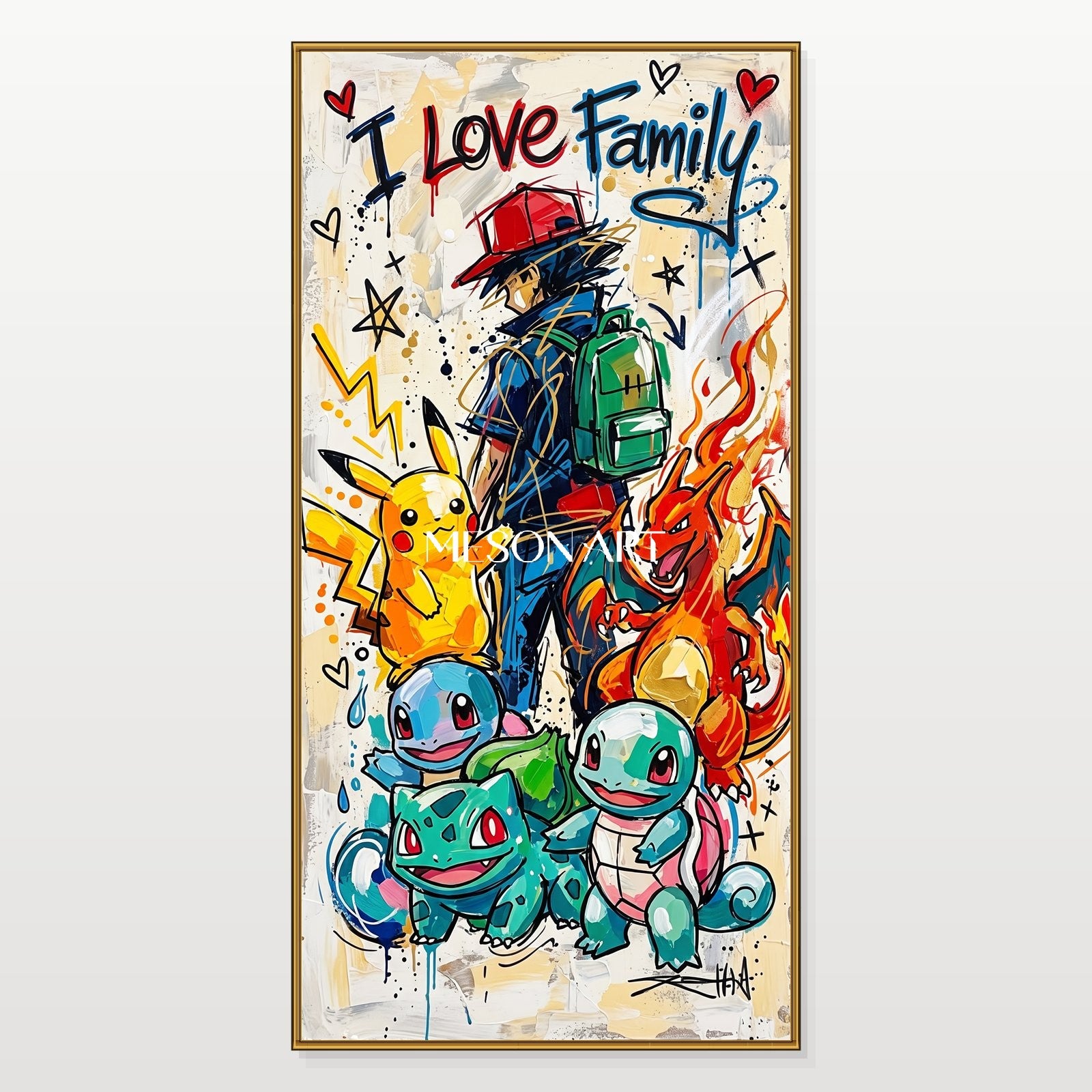 Yellow And Red Pokemon Graffiti Pop Art Panoramic Wall Decor For